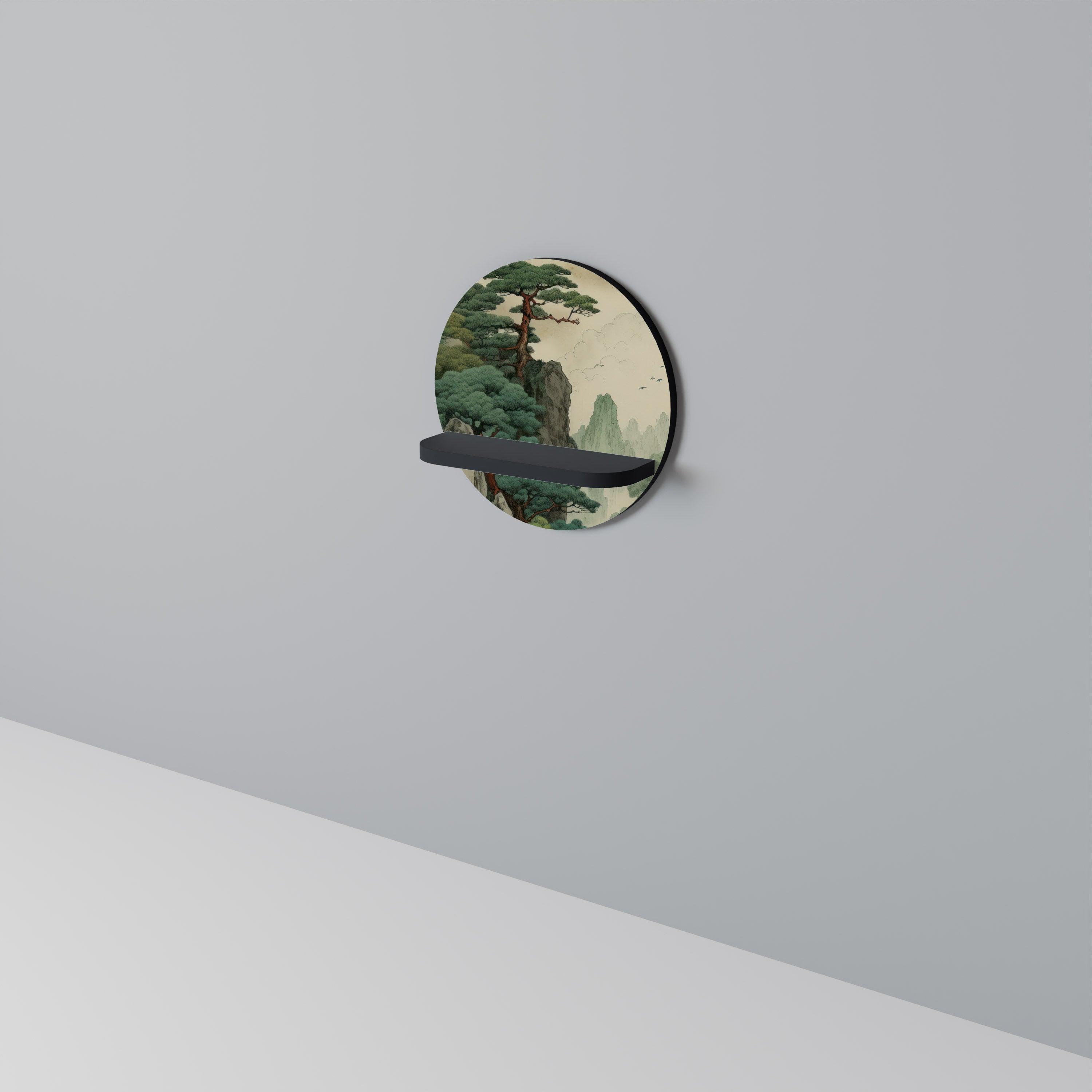 VERDURE ABYSS Round Art Shelf In Black Finish