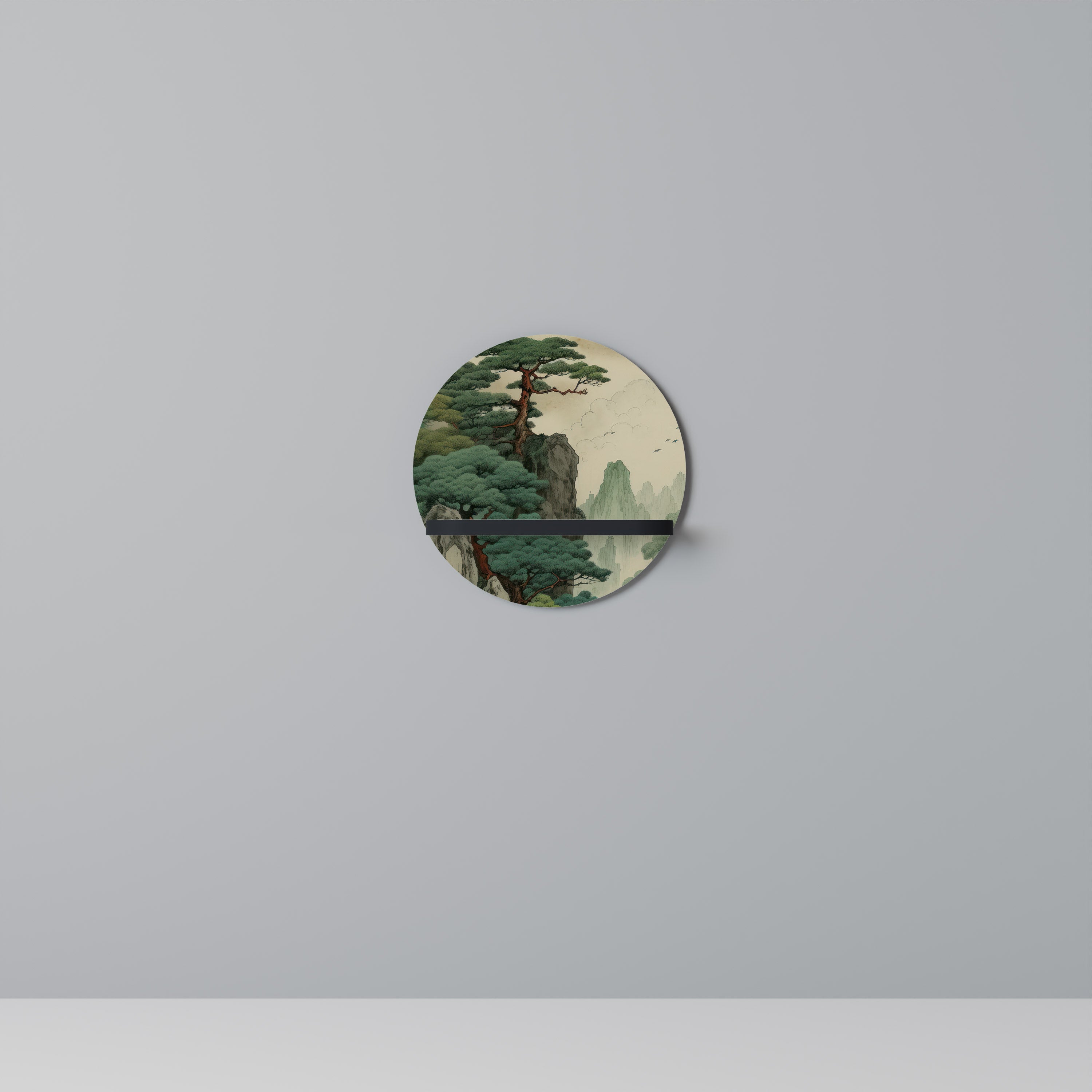 VERDURE ABYSS Round Art Shelf In Black Finish