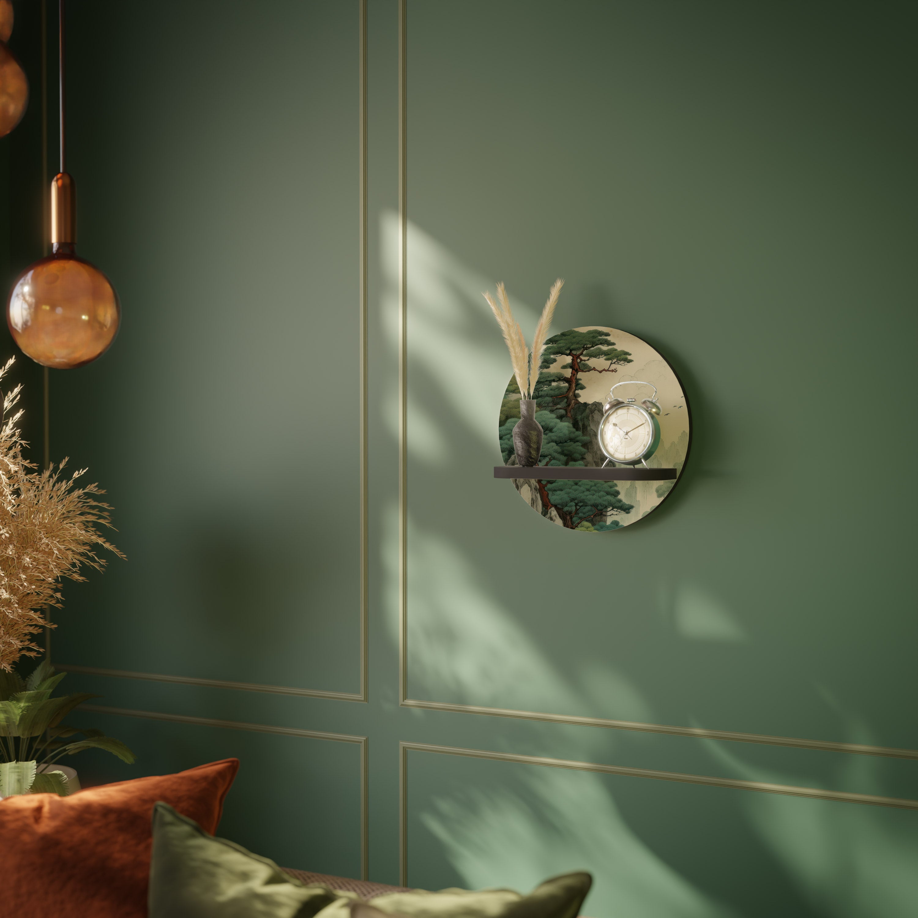 VERDURE ABYSS Round Art Shelf In Black Finish