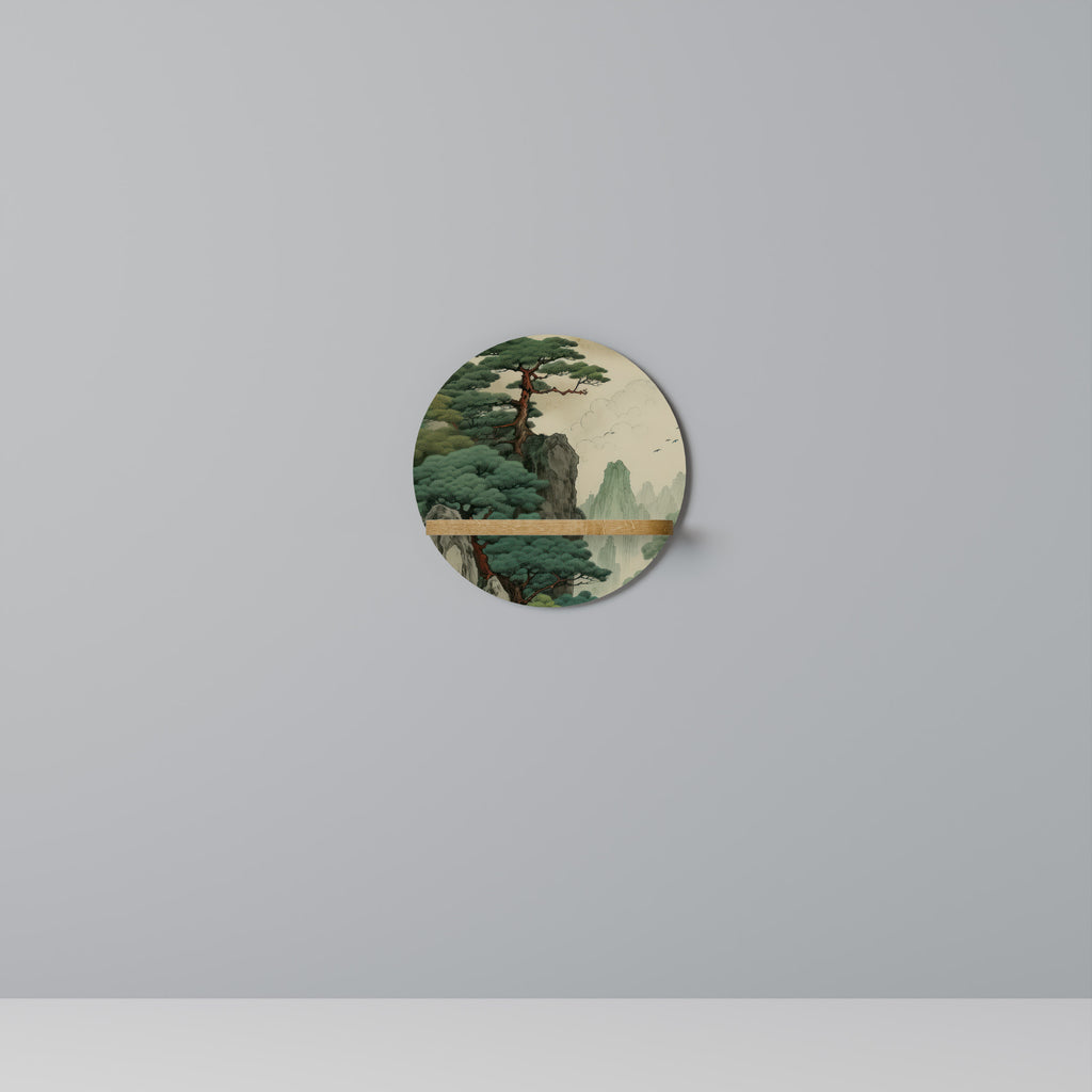 Estantería redonda para arte VERDURE ABYSS con efecto roble