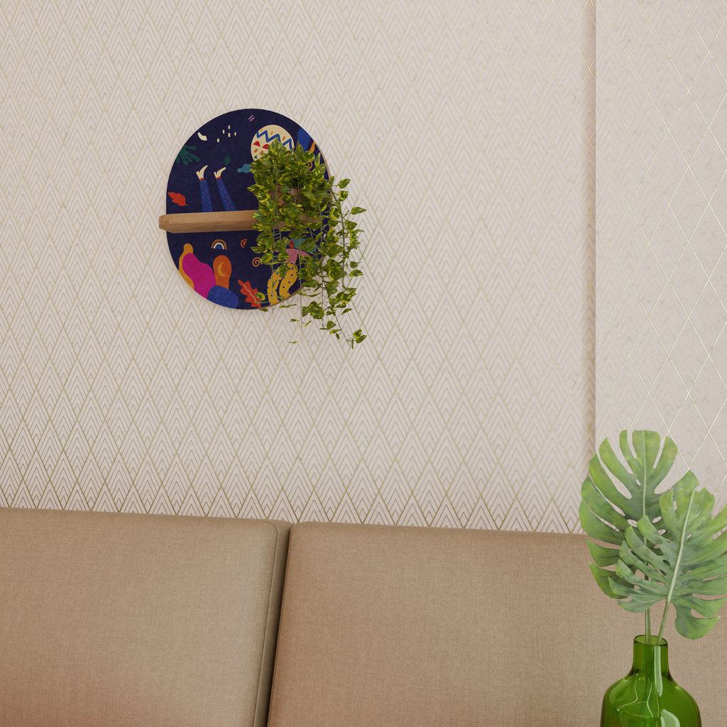 PLACERES FESTIVOS Estantería de arte ovalada con efecto roble