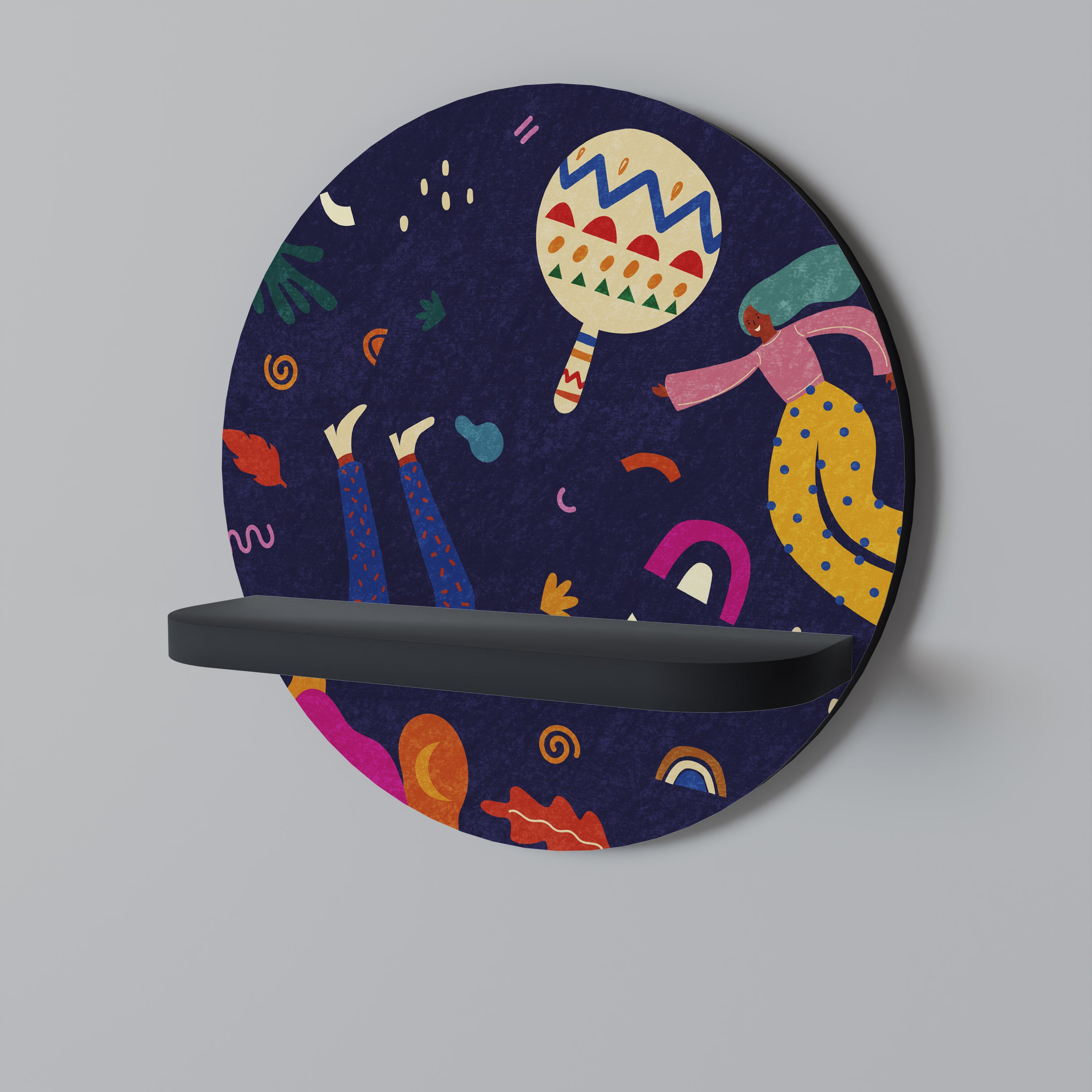 PLACERES FESTIVOS Estantería de arte redonda en acabado negro