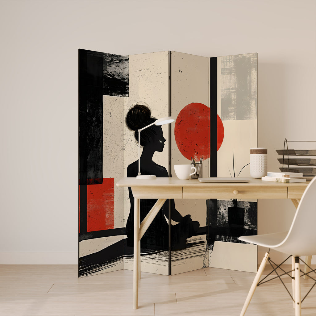 Biombo decorativo de 4 paneles RED SUNSATION