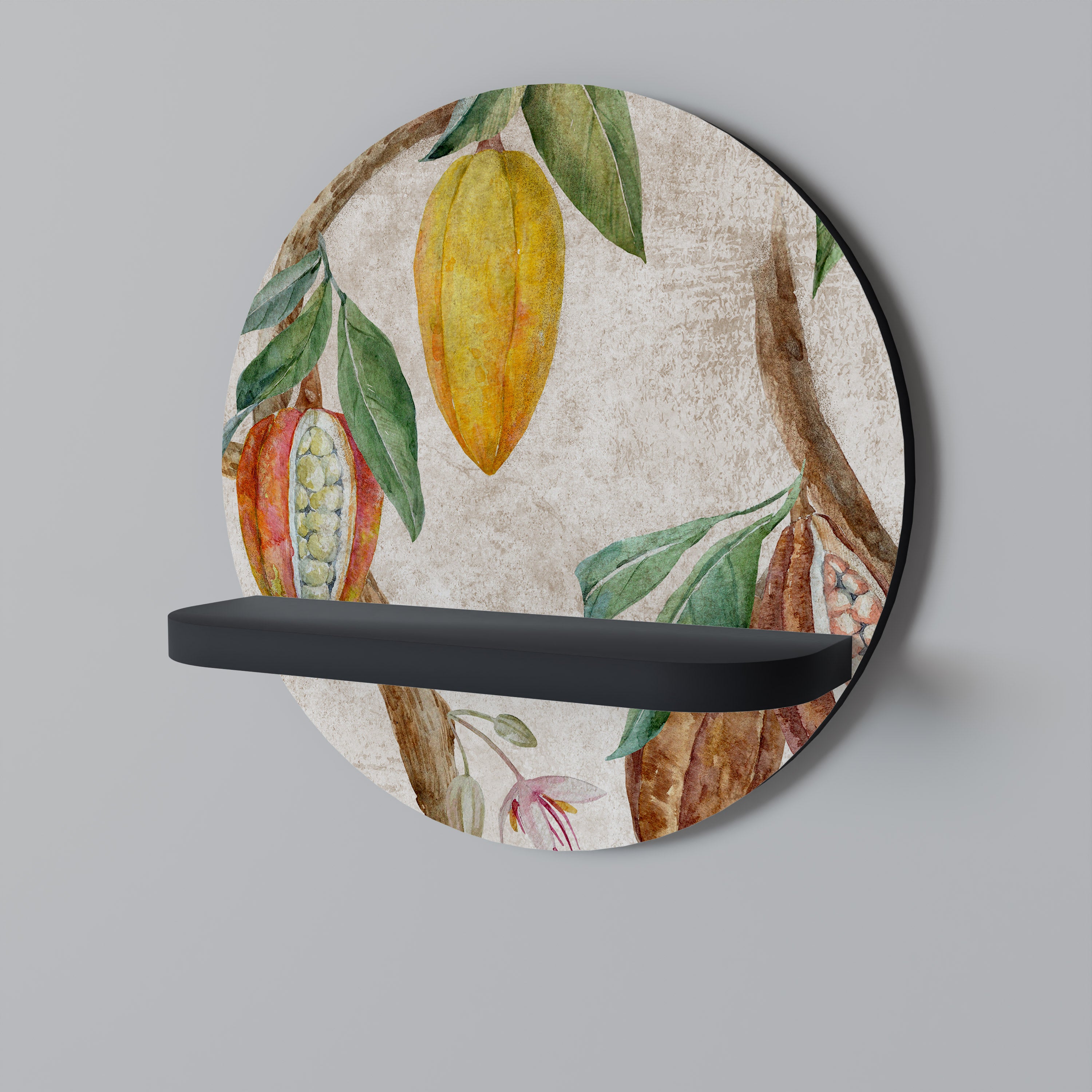 Estantería artística redonda COCOA FRUITS con acabado negro