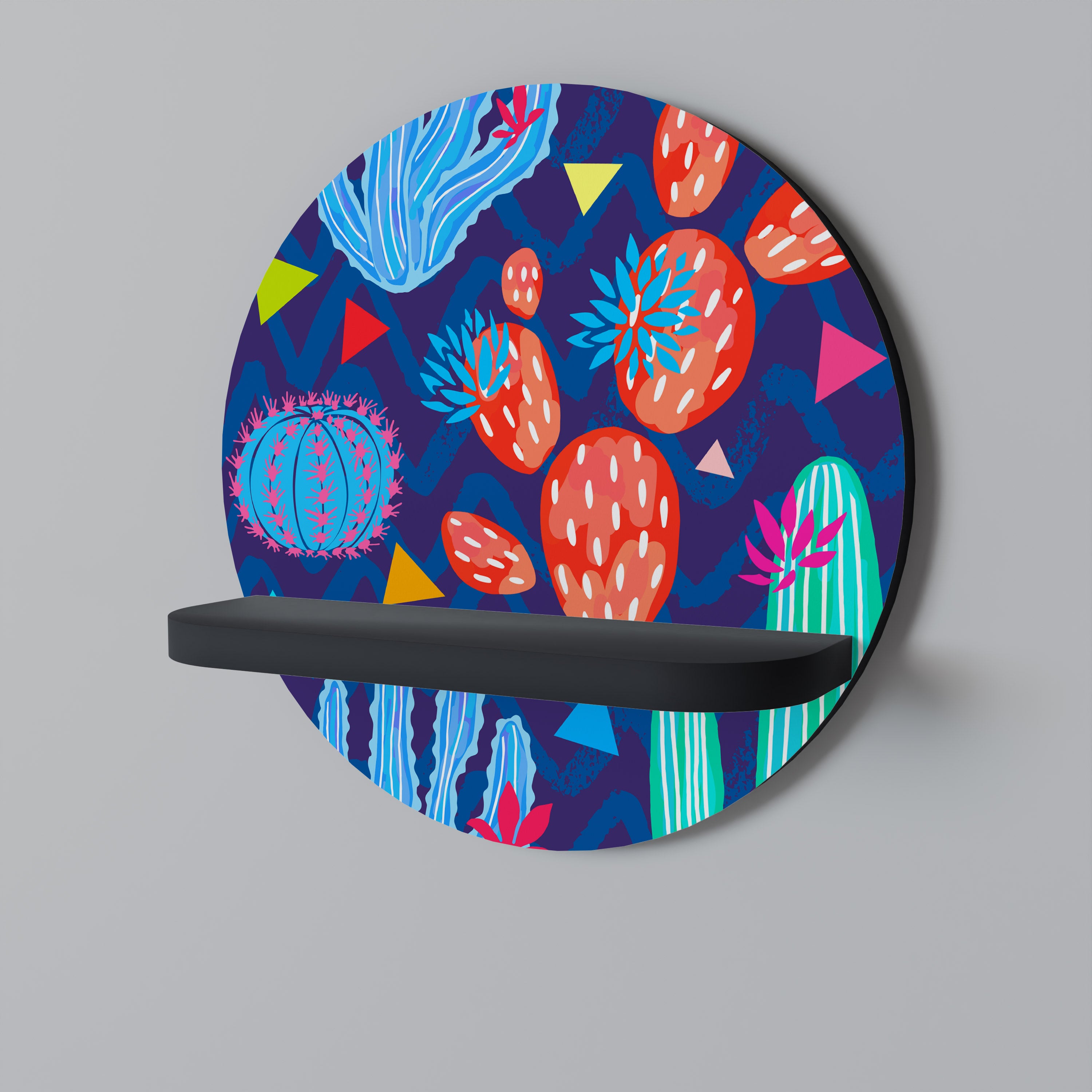 Estantería artística redonda CACTUS VIBES con acabado negro