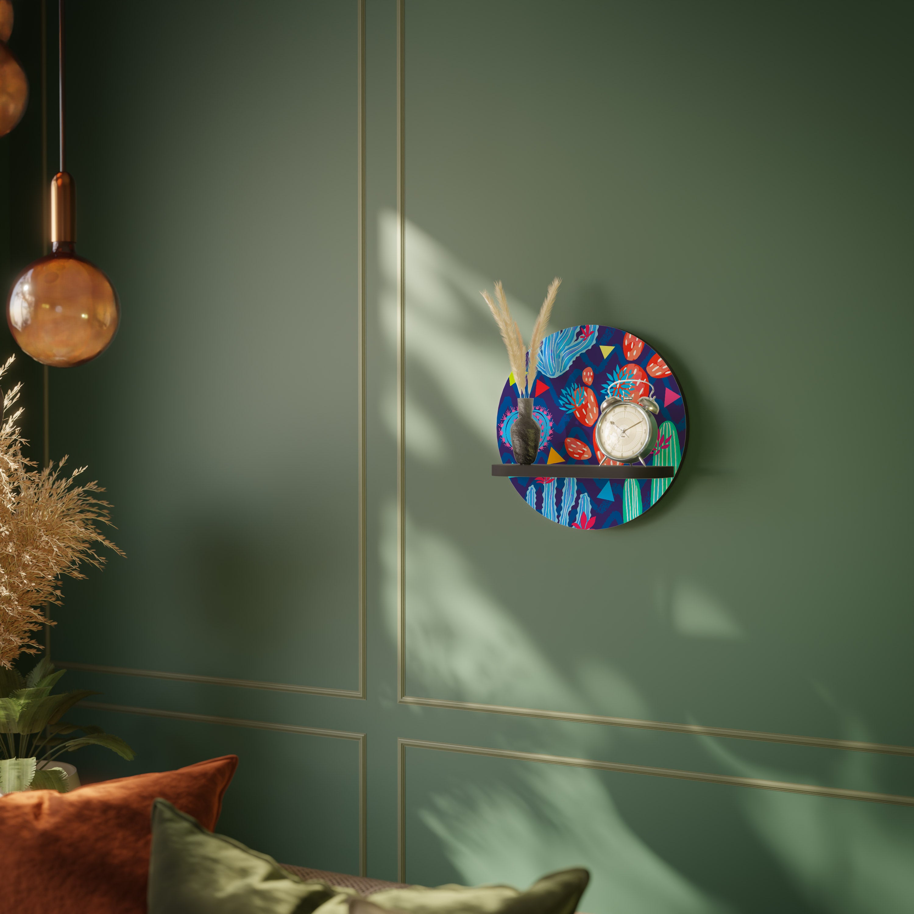 Estantería artística redonda CACTUS VIBES con acabado negro