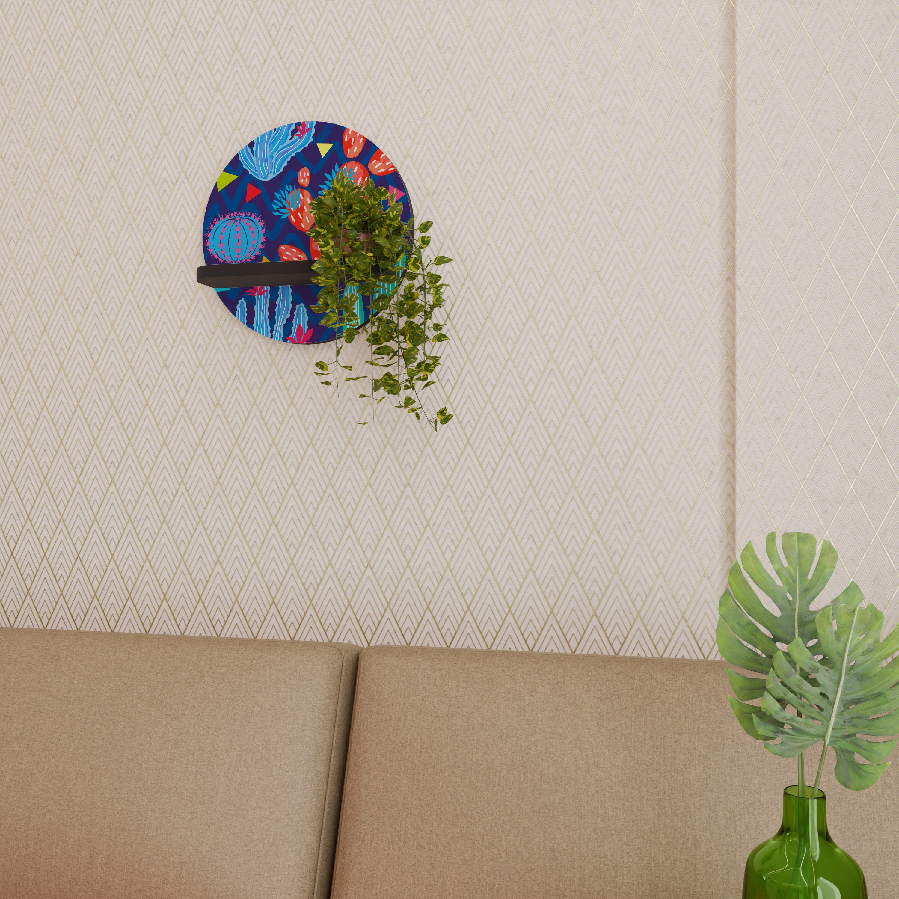 Estantería artística redonda CACTUS VIBES con acabado negro