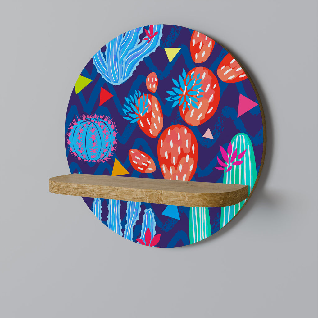 Estantería artística redonda CACTUS VIBES con efecto roble