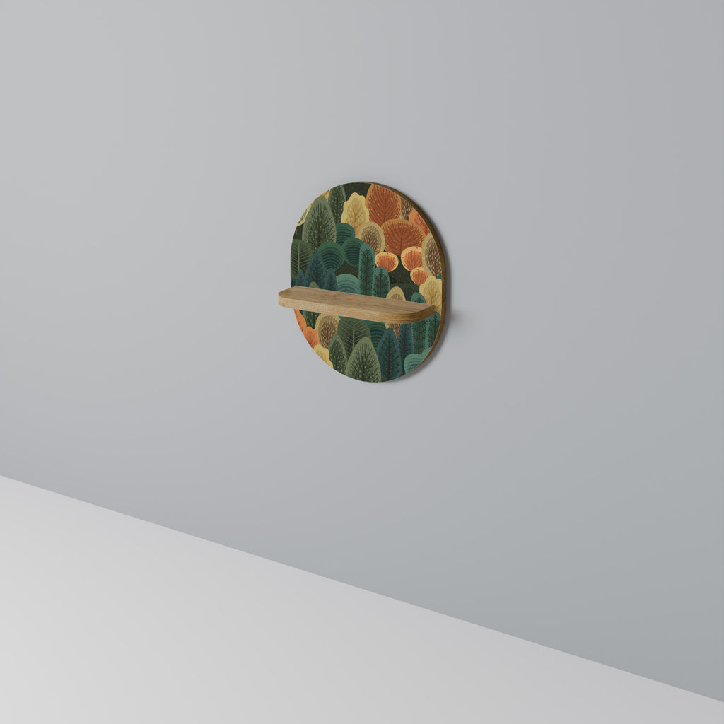 Estantería de arte ovalada AUTUMN KALEIDOSCOPE con efecto roble