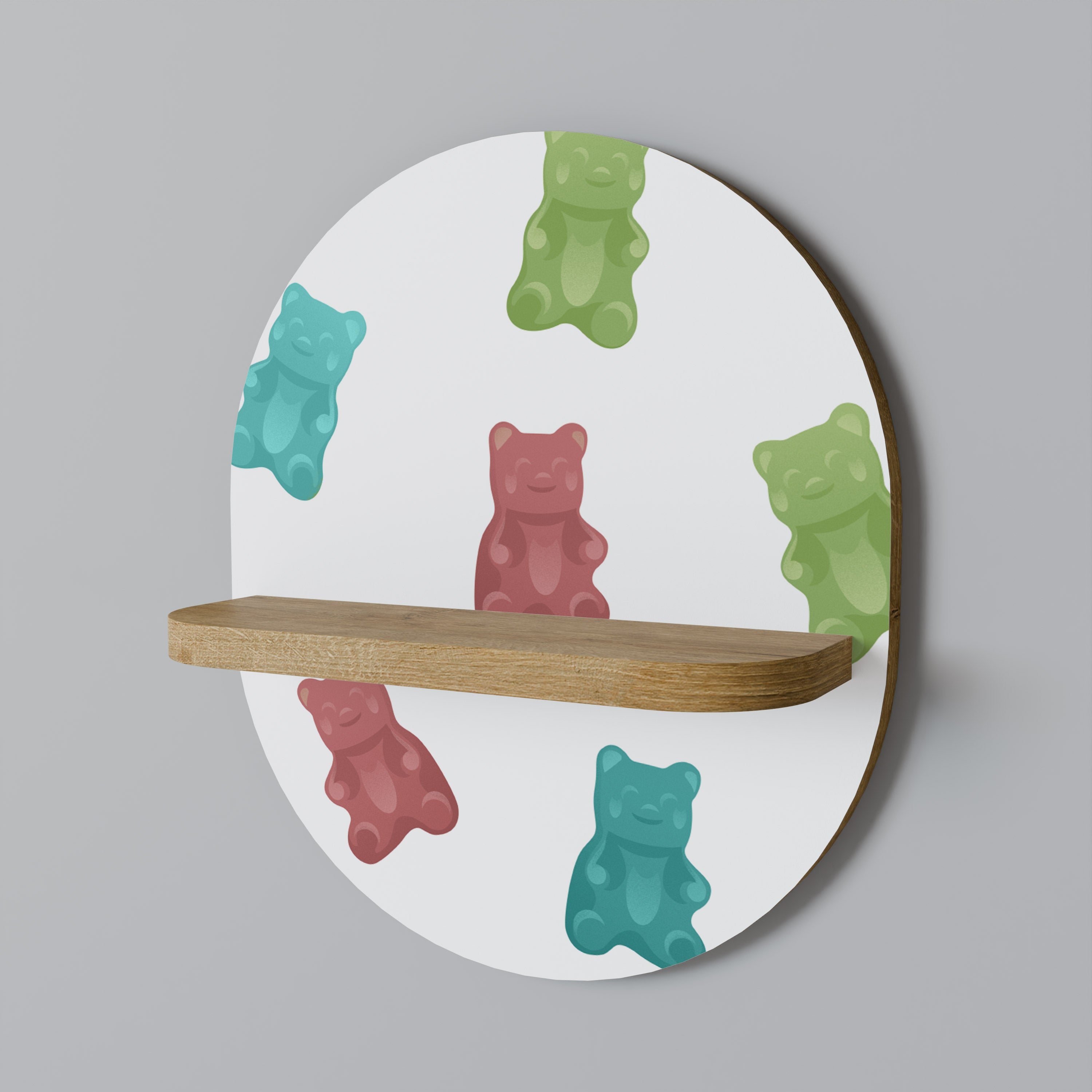 GUMMY BEARS Oval Art Shelf In Oak Effect