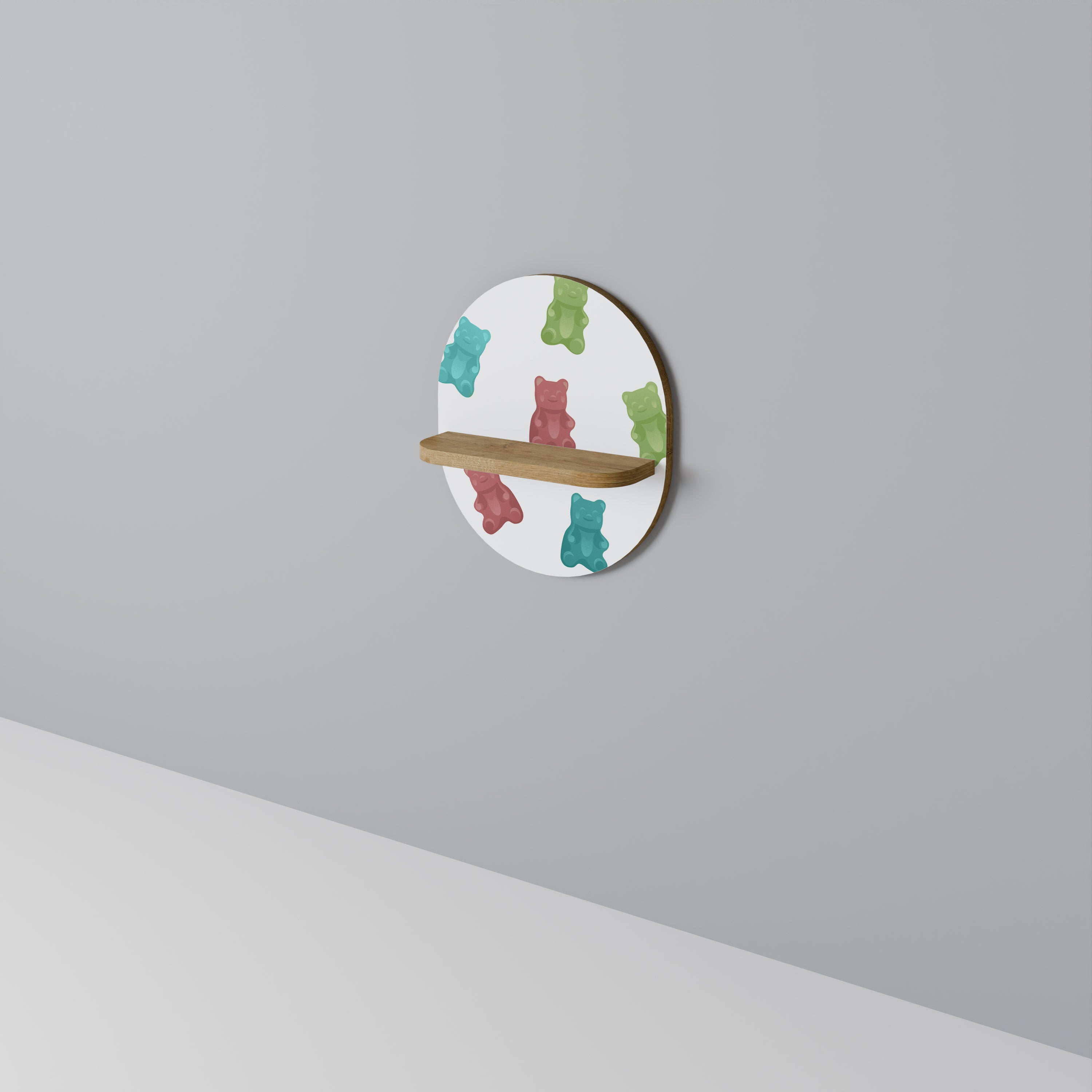 GUMMY BEARS Oval Art Shelf In Oak Effect