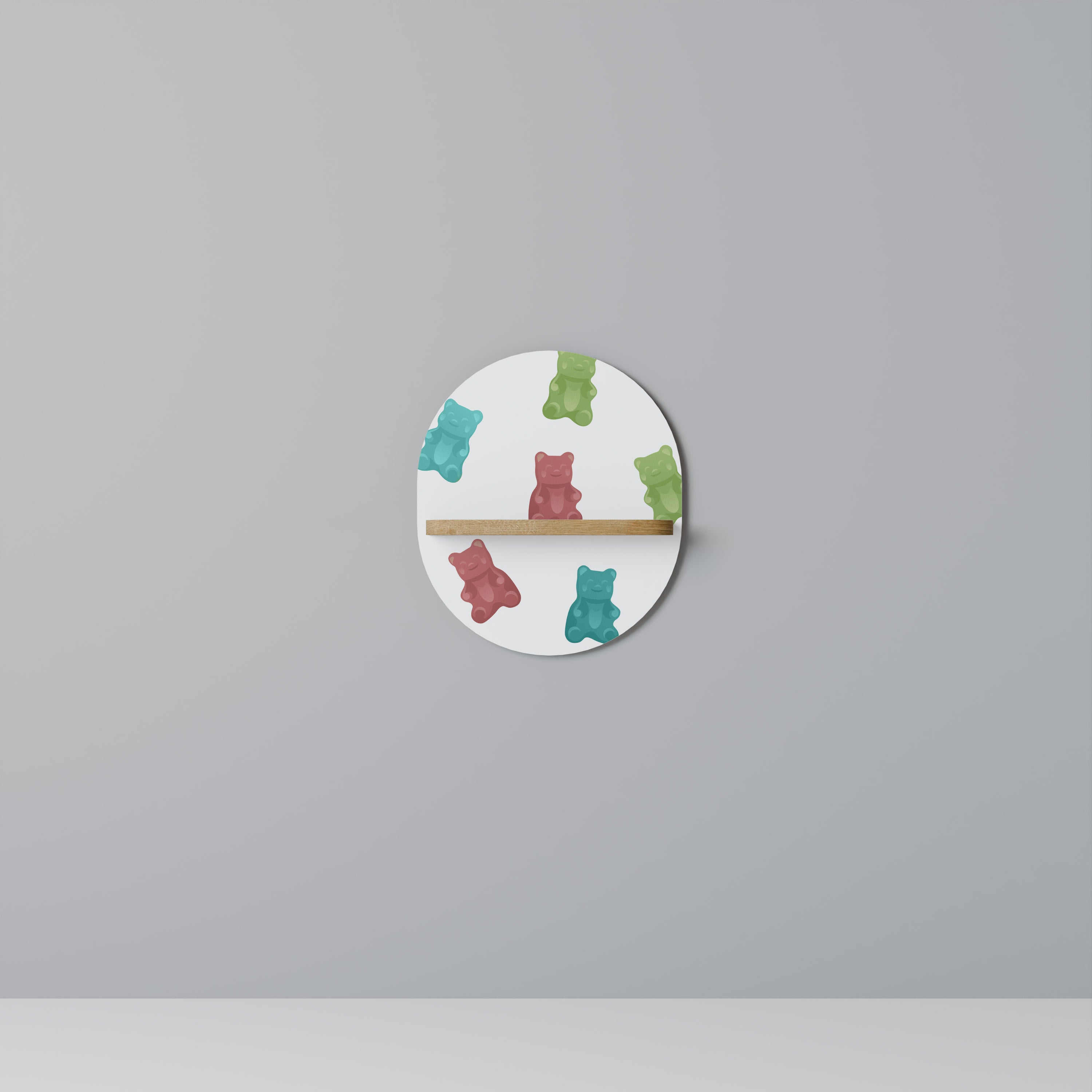 GUMMY BEARS Oval Art Shelf In Oak Effect