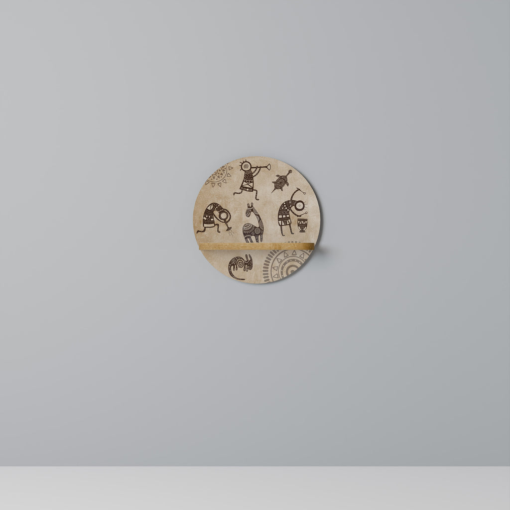 AFRICAN STYLE Round Art Shelf In Oak Effect