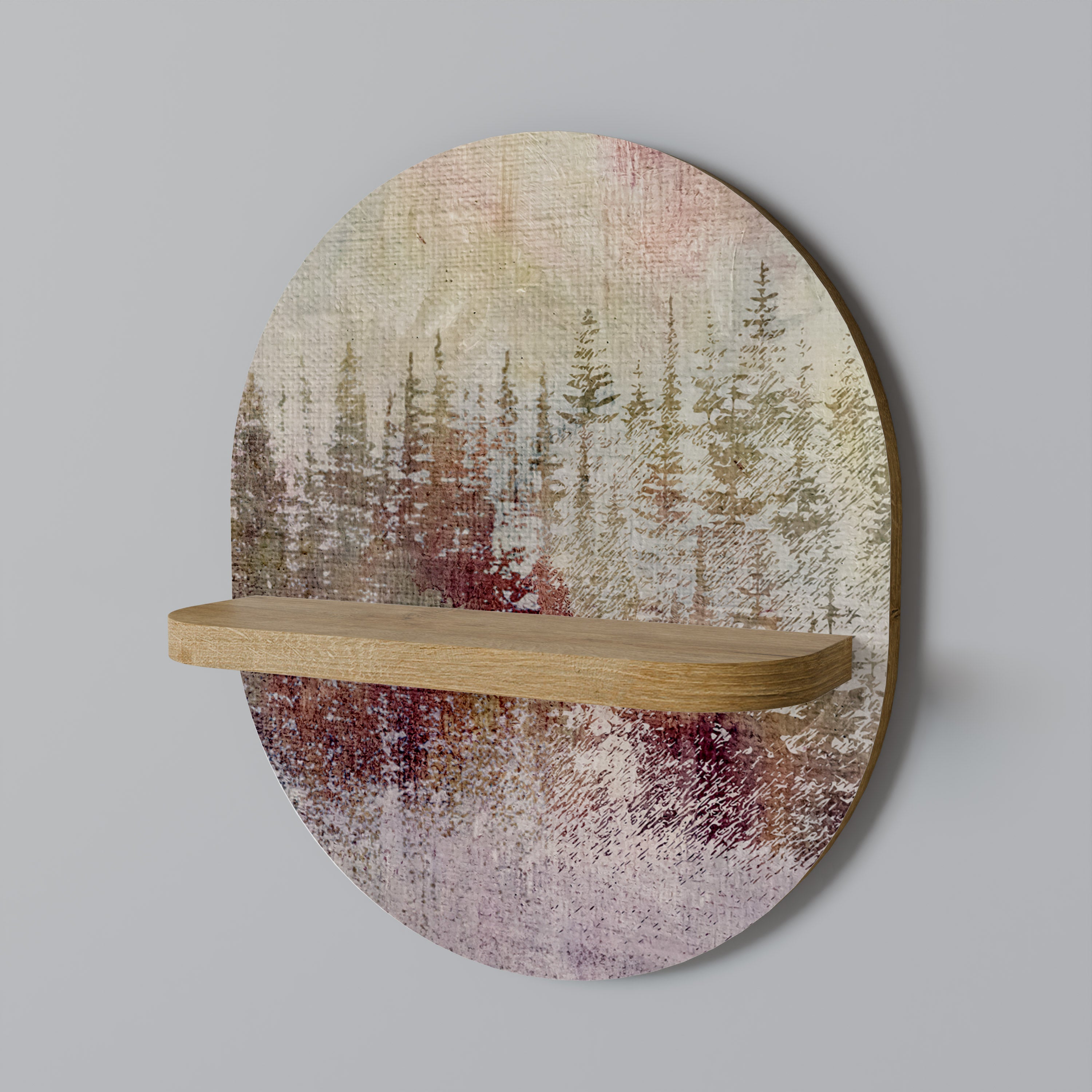VEILED SUMMIT Oval Art Shelf In Oak Effect