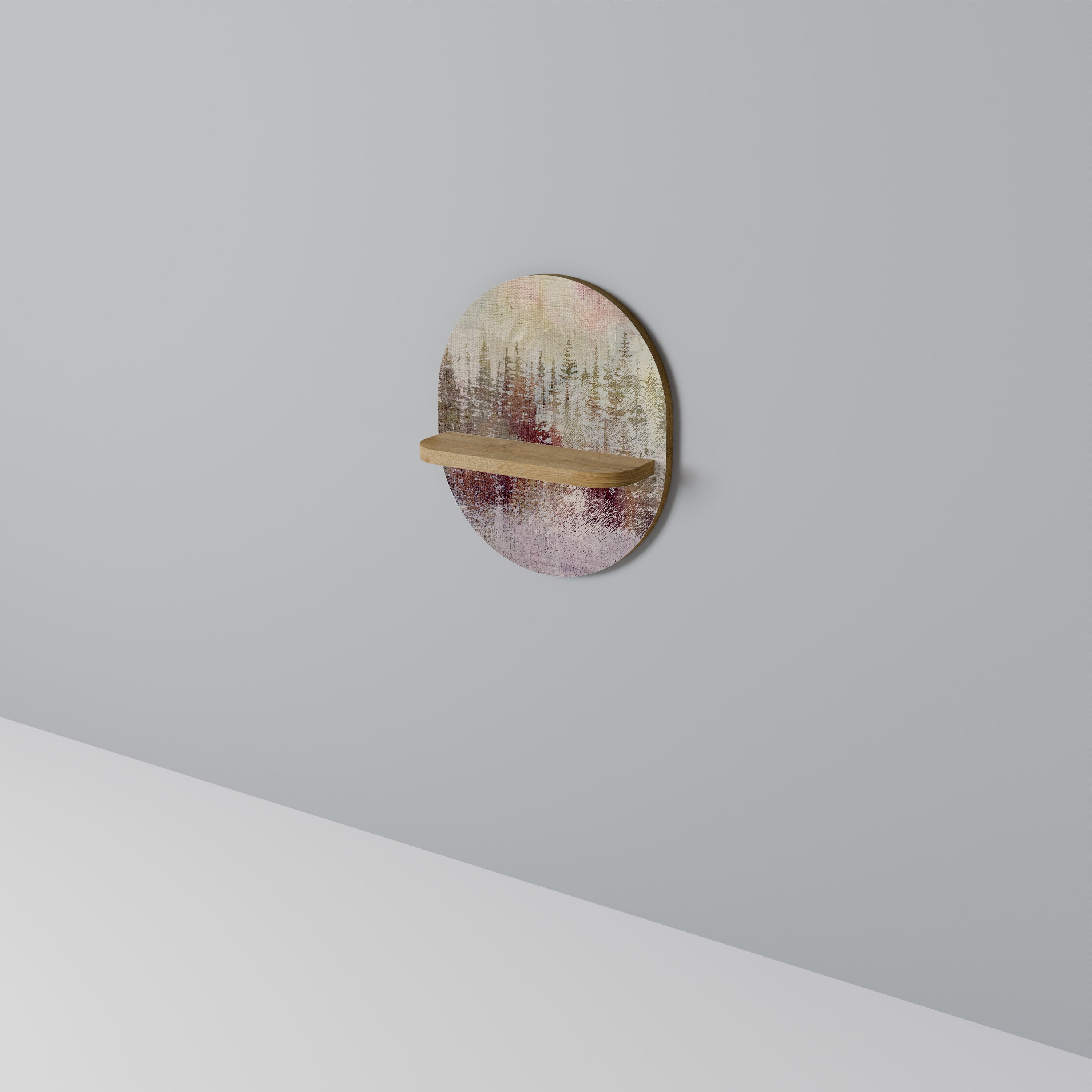VEILED SUMMIT Oval Art Shelf In Oak Effect
