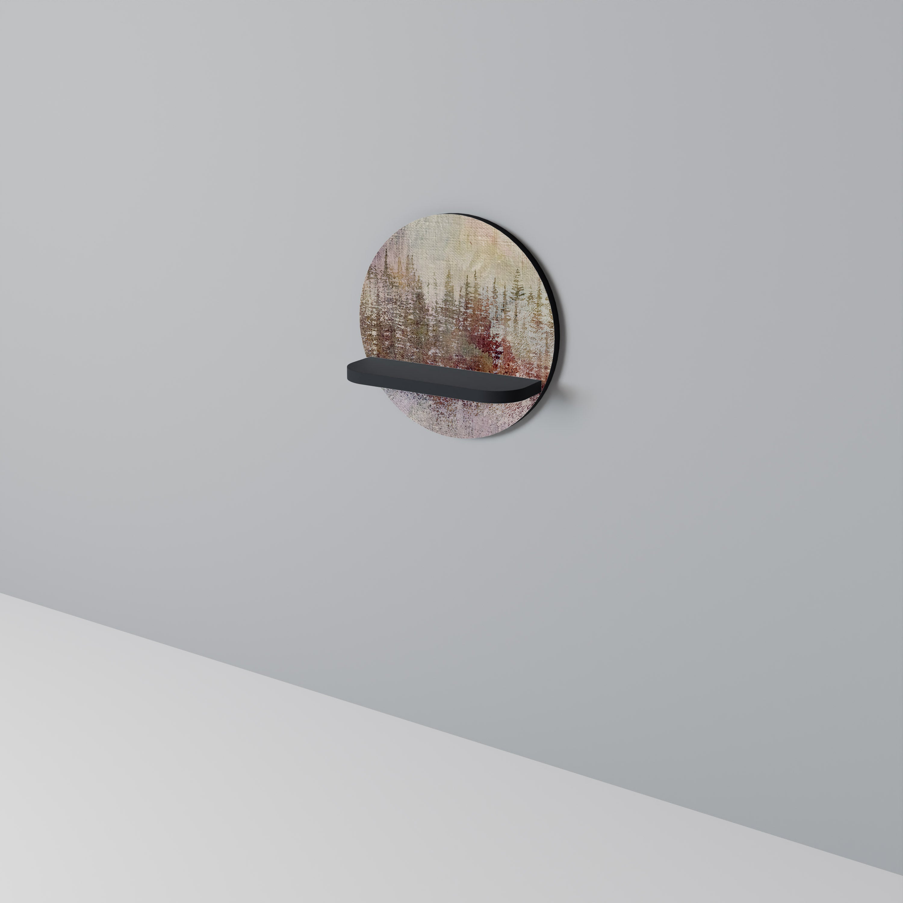 VEILED SUMMIT Round Art Shelf In Black Finish