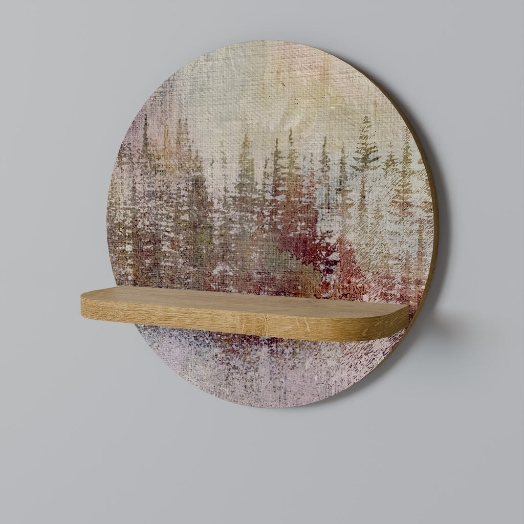 Estantería de arte redonda VEILED SUMMIT con efecto roble
