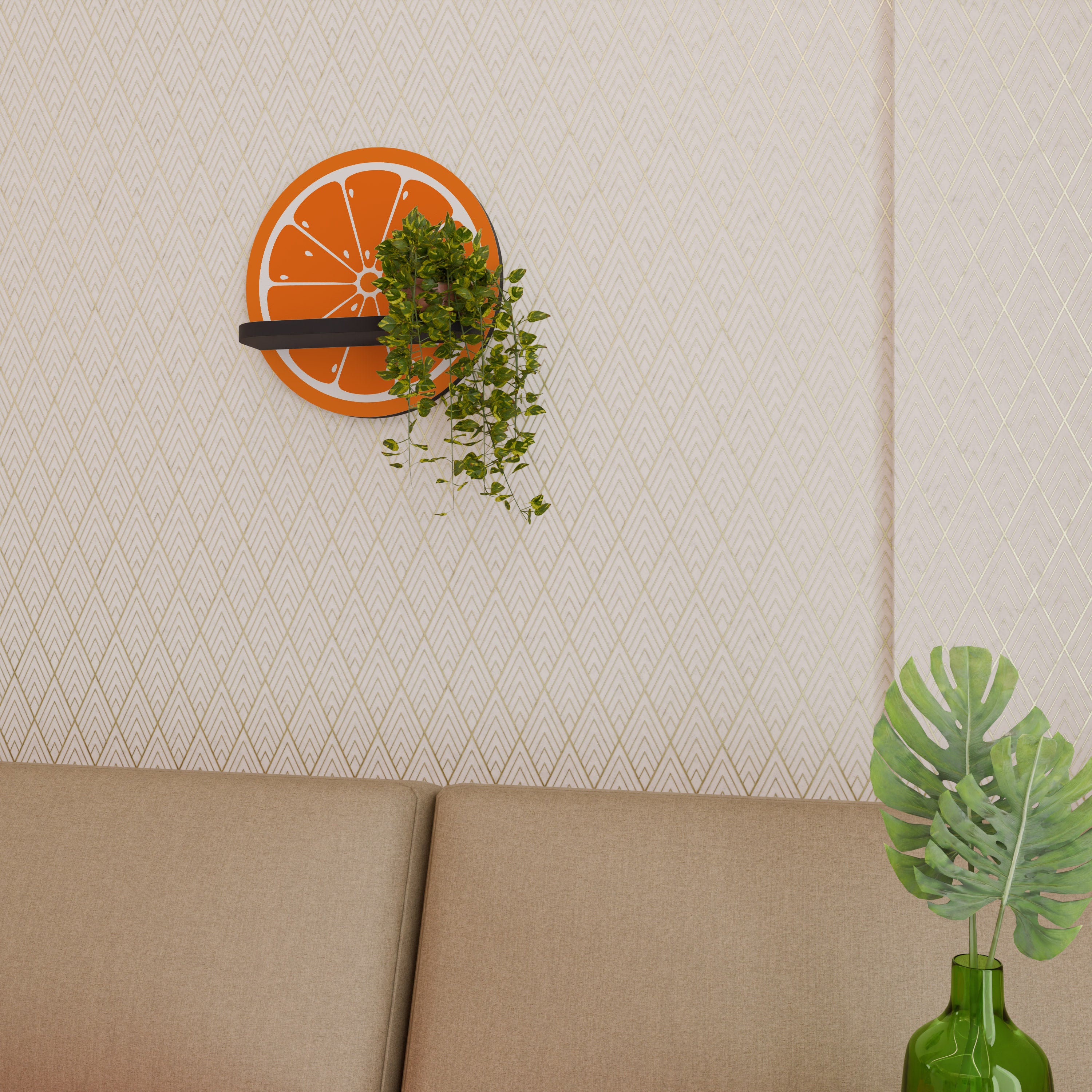 JUICY ORANGE Round Art Shelf In Black Finish