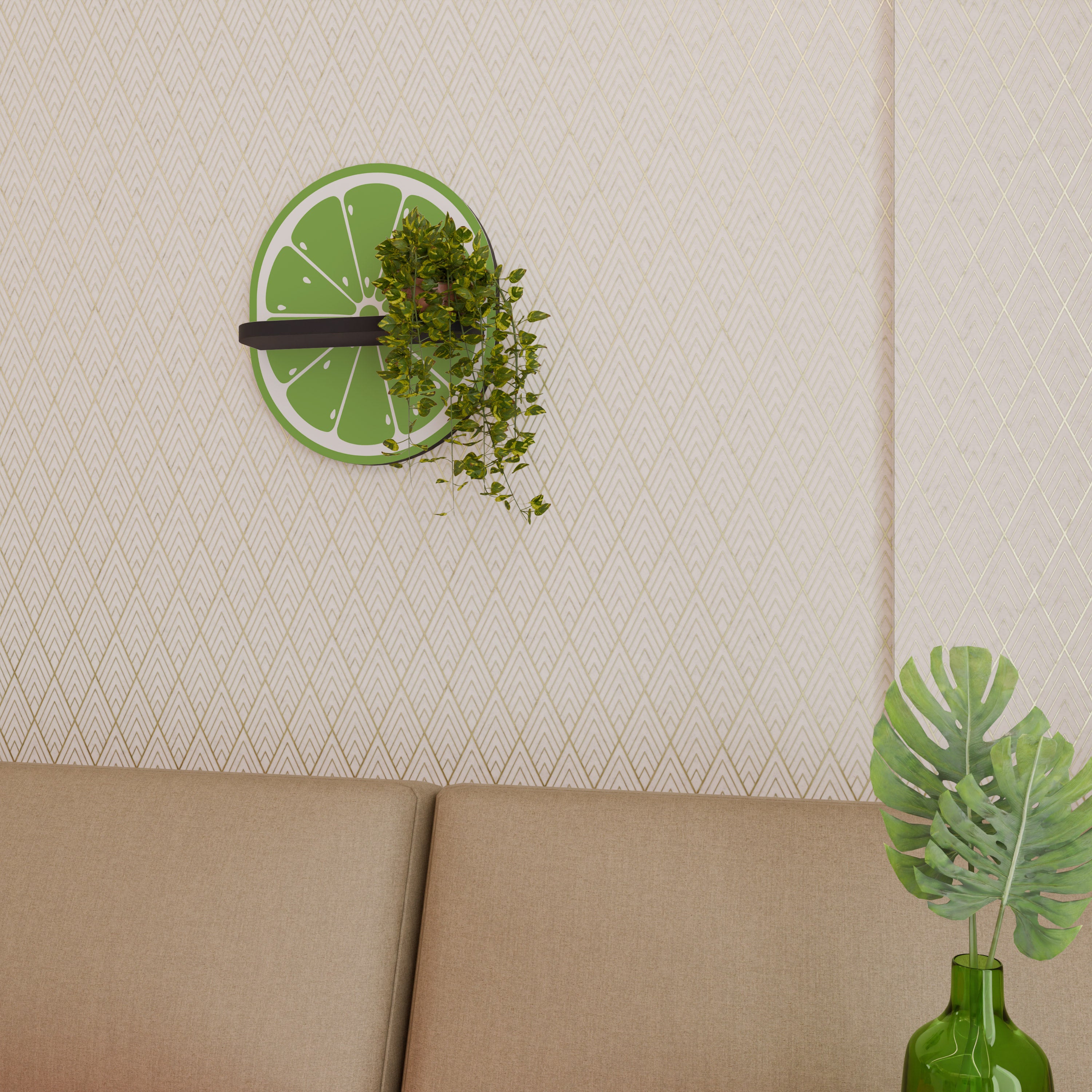 Estantería de arte ovalada REFRESHING LIME con acabado negro