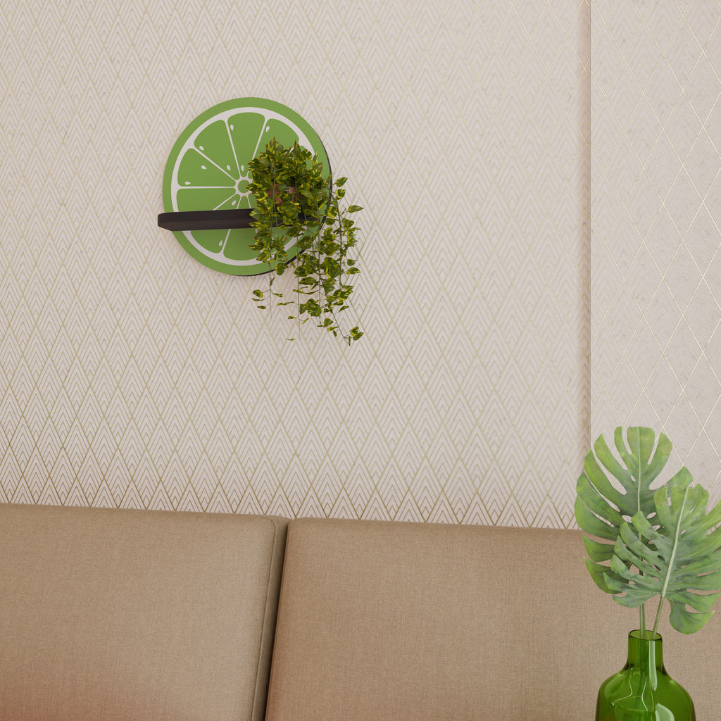 REFRESHING LIME Round Art Shelf In Black Finish