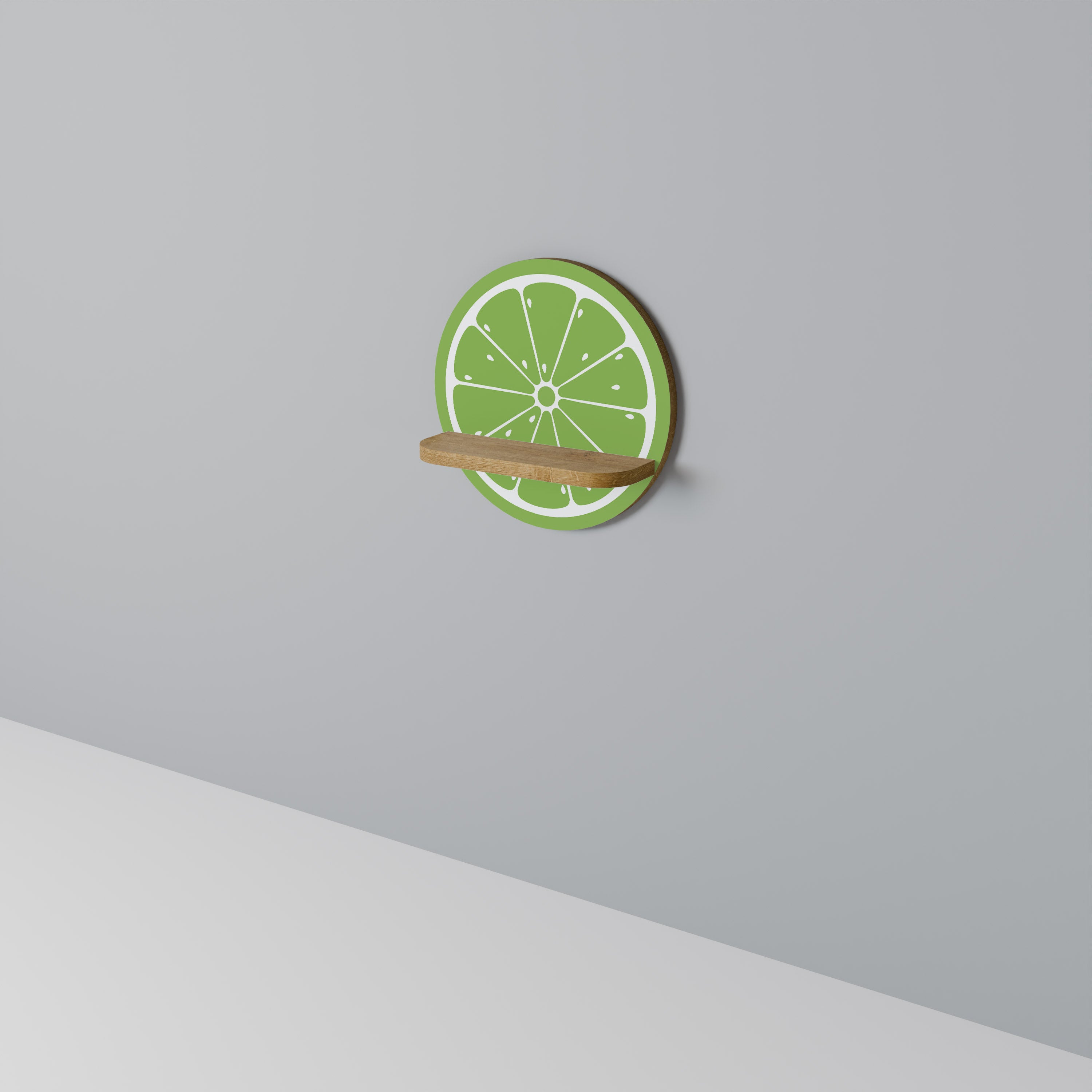 Estantería de arte redonda REFRESHING LIME con efecto roble