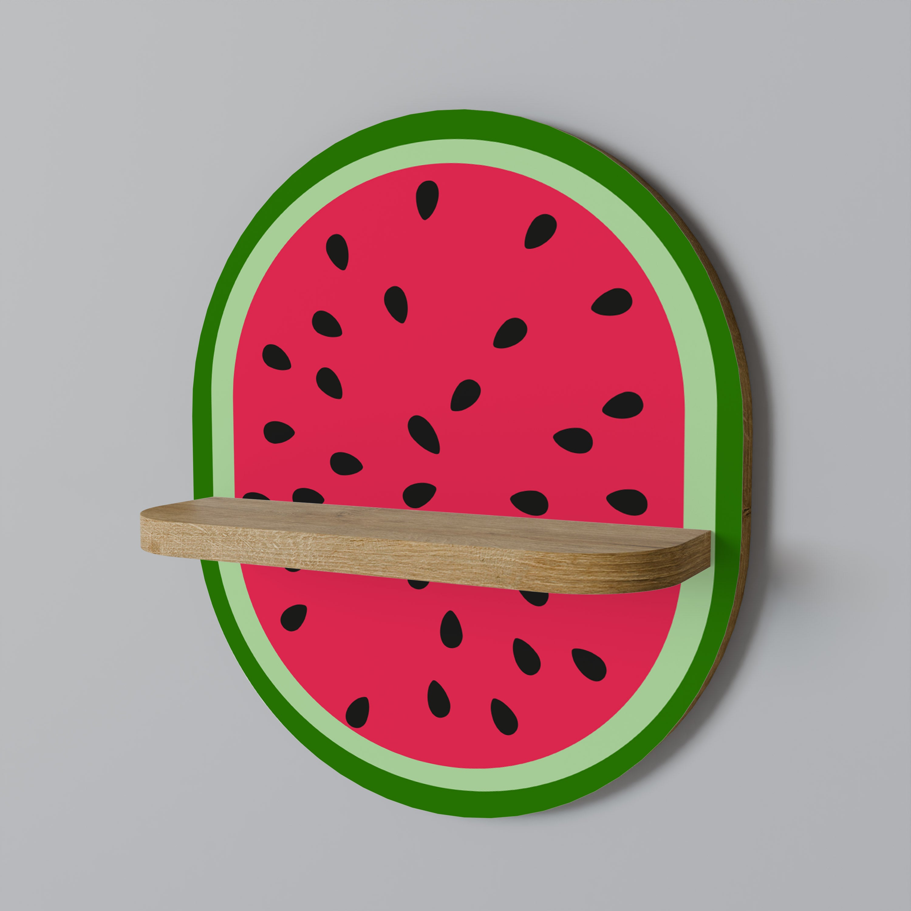 MATURE WATERMELON Oval Art Shelf In Oak Effect