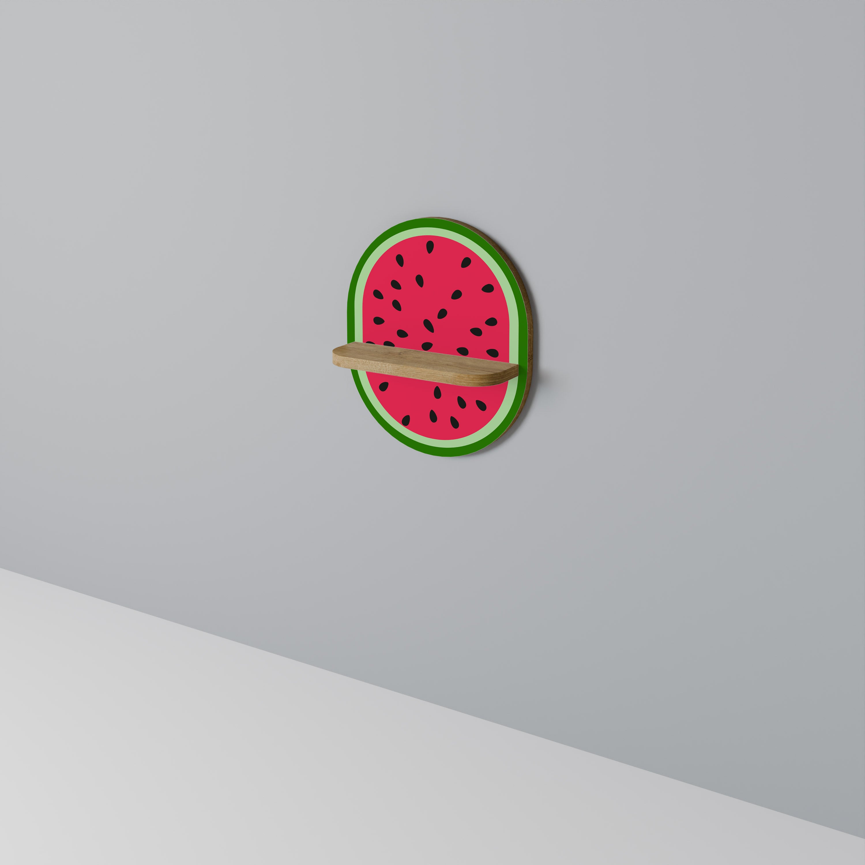 MATURE WATERMELON Oval Art Shelf In Oak Effect