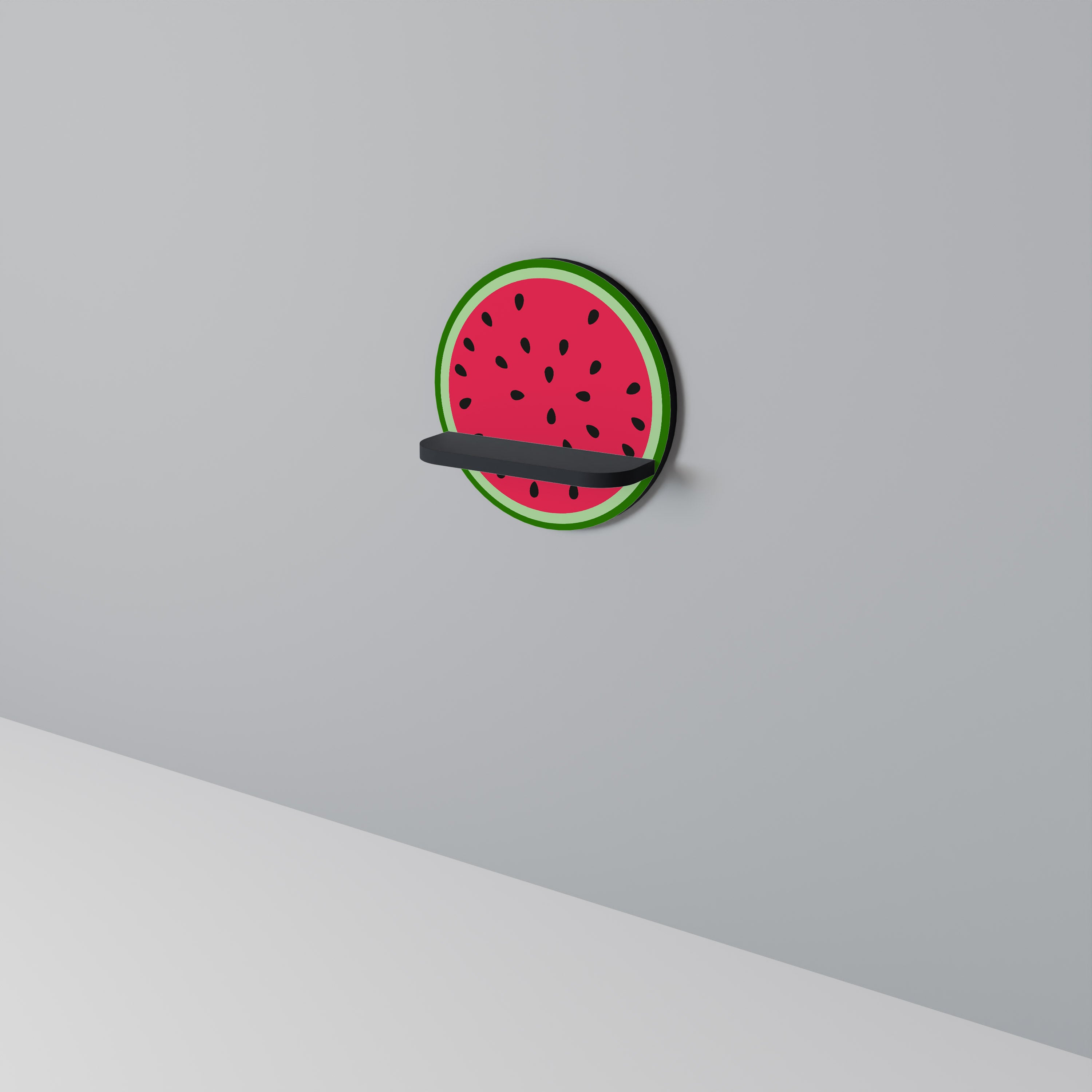 MATURE WATERMELON Round Art Shelf In Black Finish