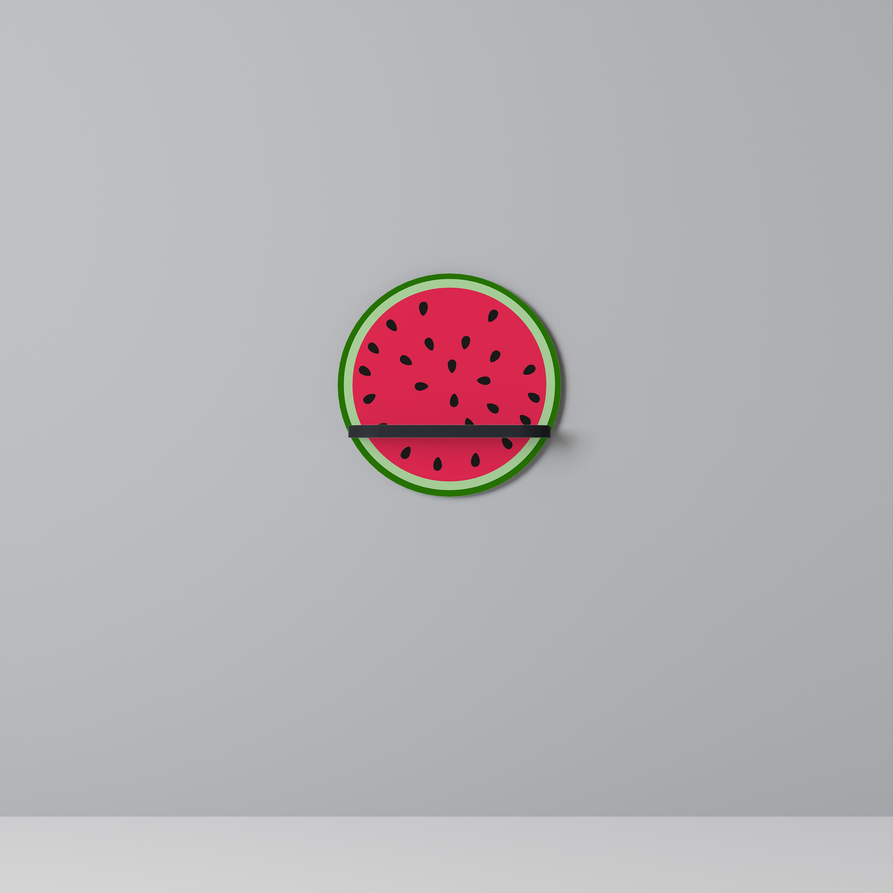 MATURE WATERMELON Round Art Shelf In Black Finish