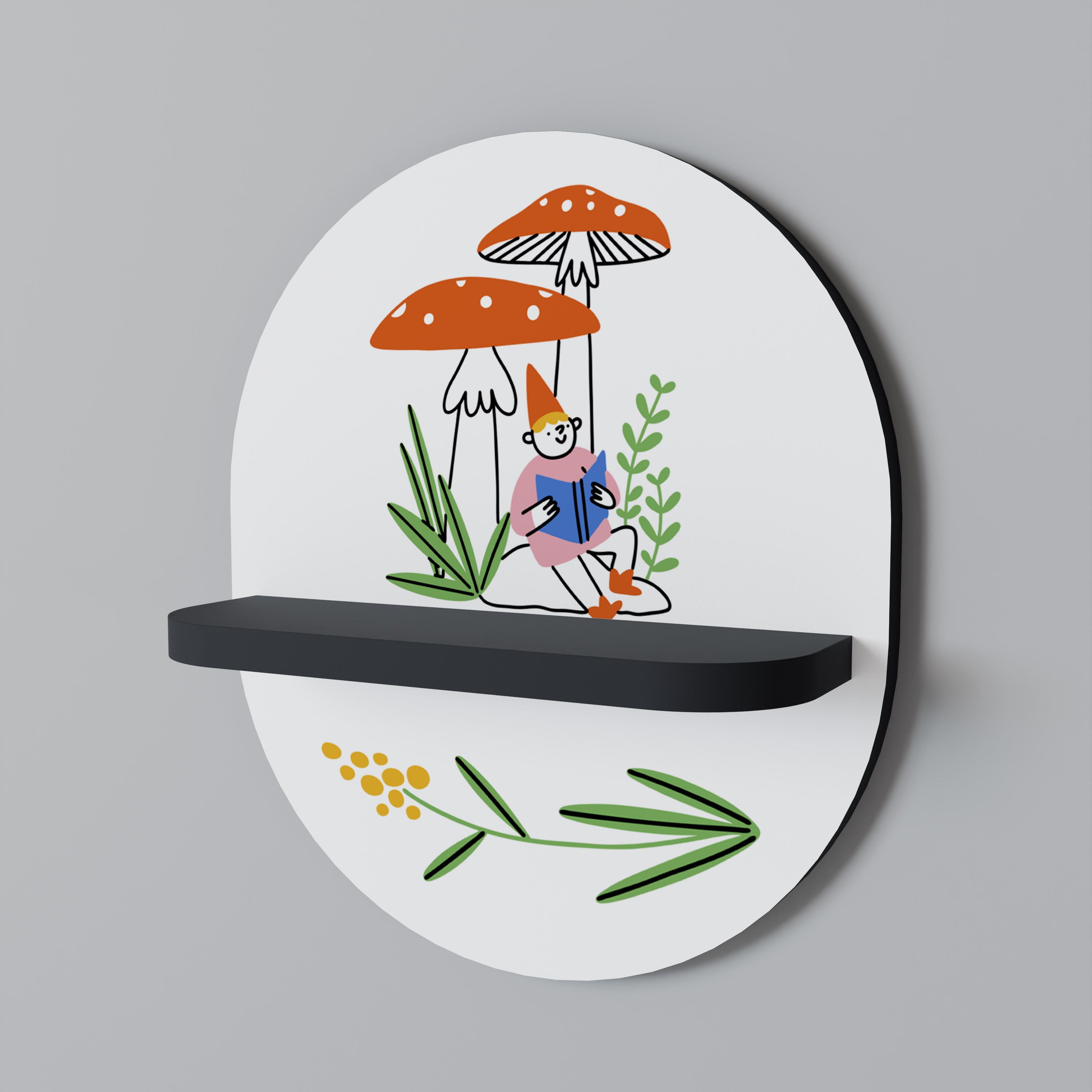 Estantería de arte ovalada GNOMOS DE JARDÍN con acabado negro