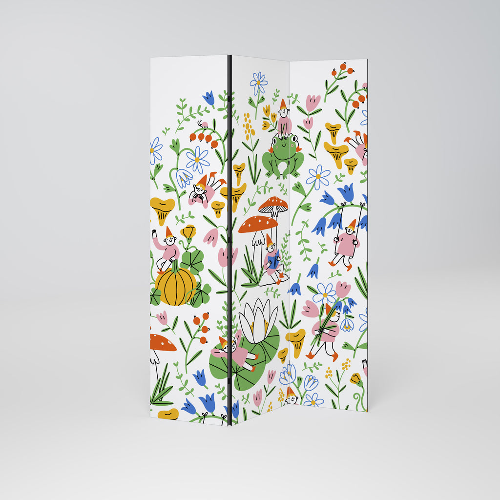 GARDEN GNOMES Decorative 3-Panel Room Divider