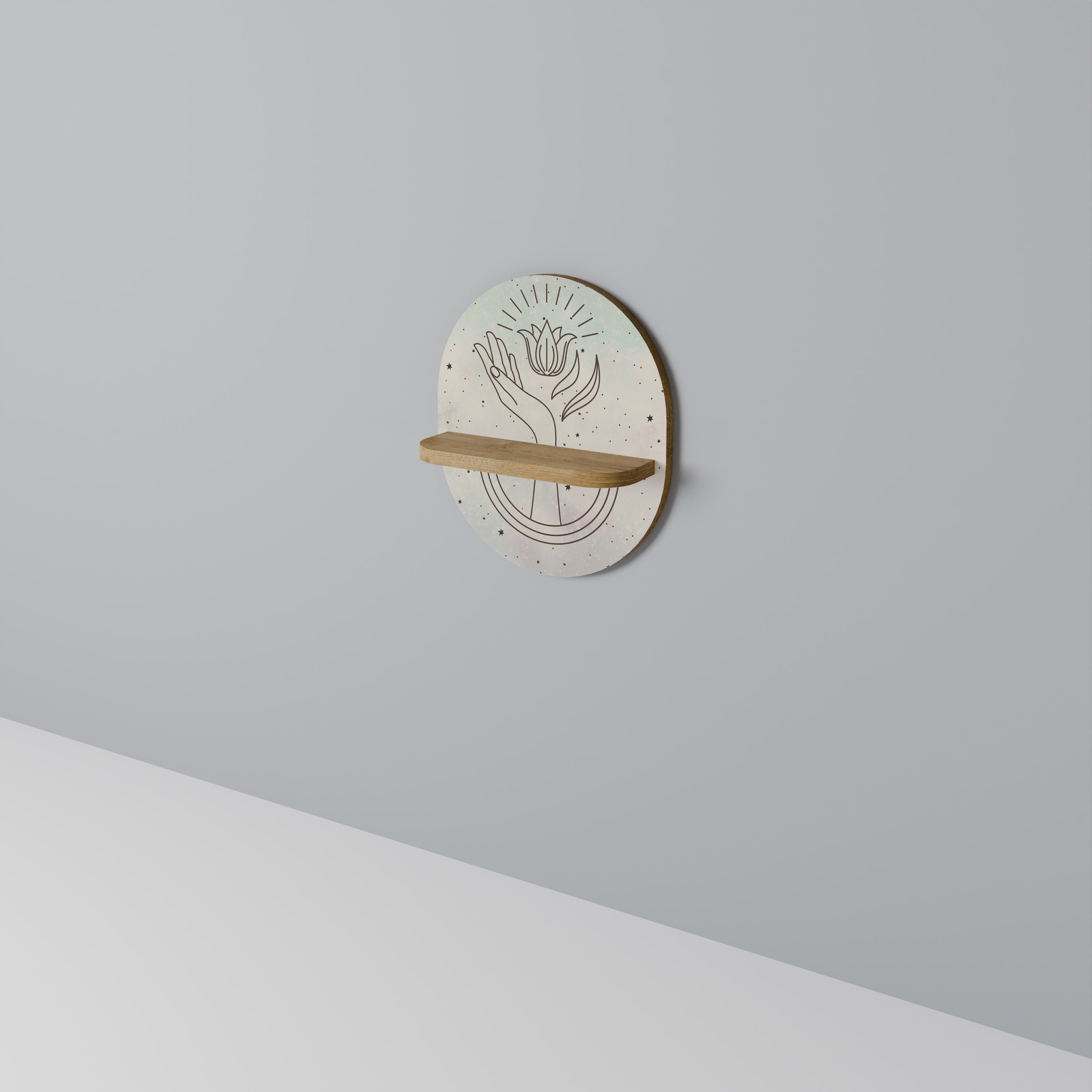 DELICATE BEAUTY Oval Art Shelf In Oak Effect