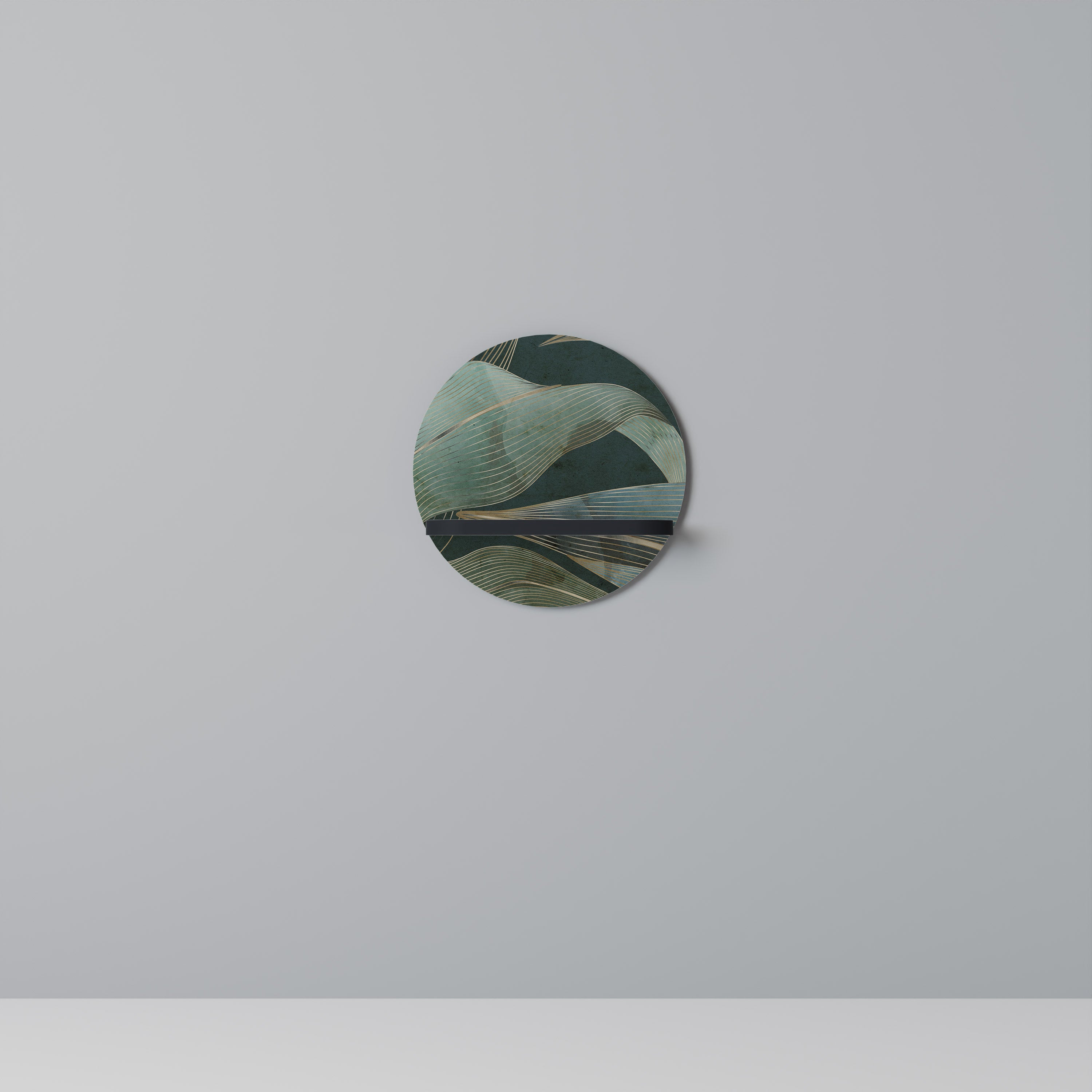 ROYAL GREEN Round Art Shelf In Black Finish