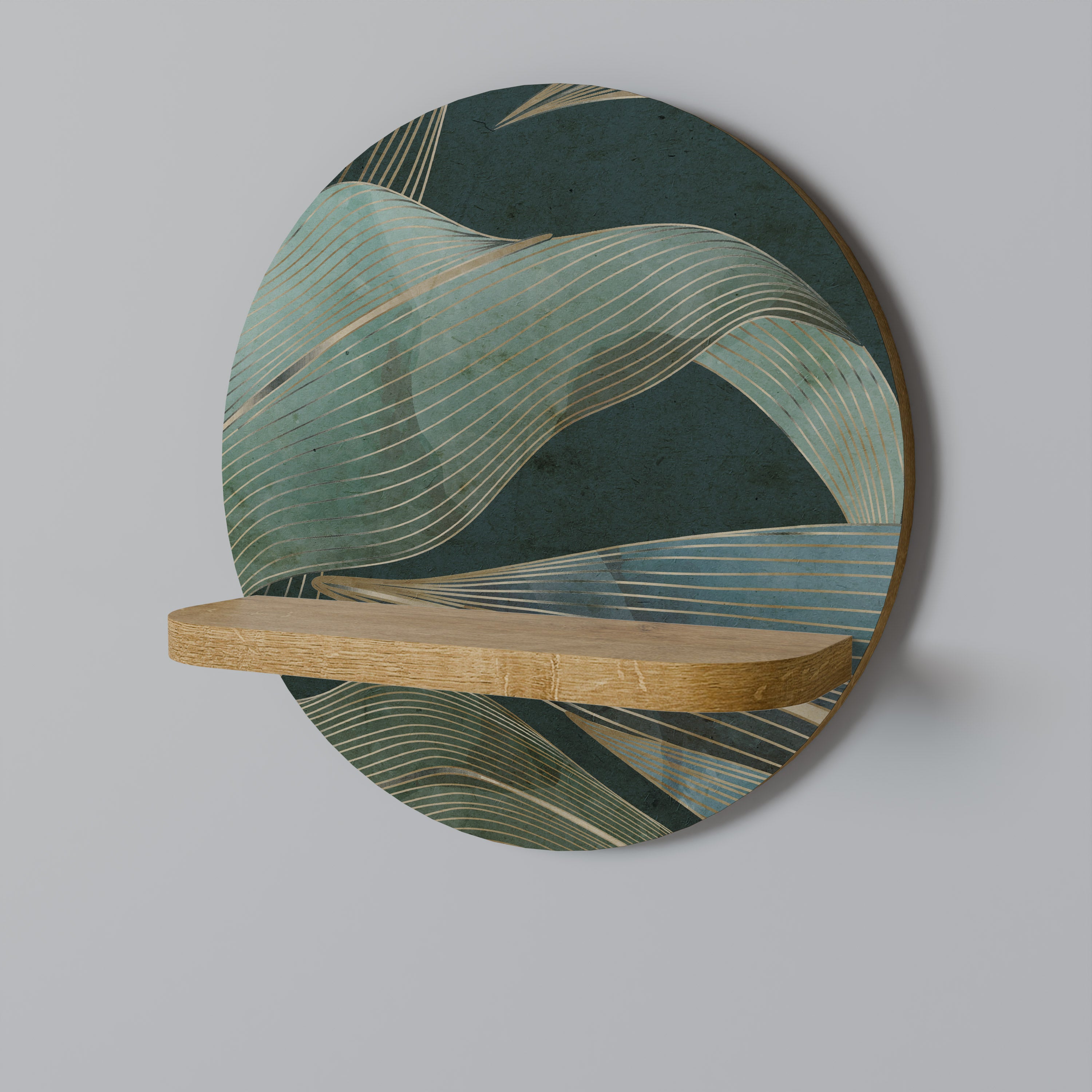 Estantería de arte redonda ROYAL GREEN con efecto roble