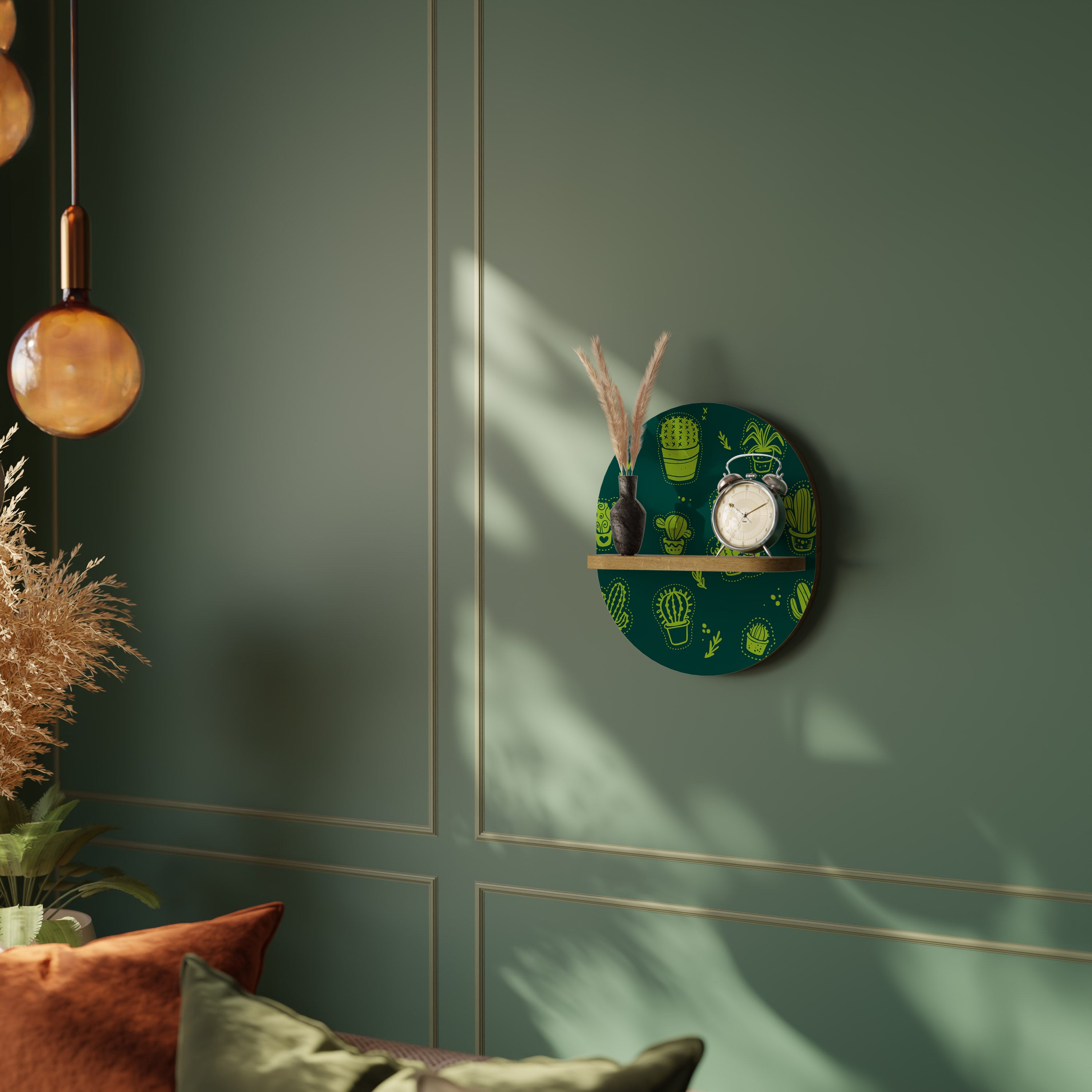 DESERT GREEN Oval Art Shelf In Oak Effect