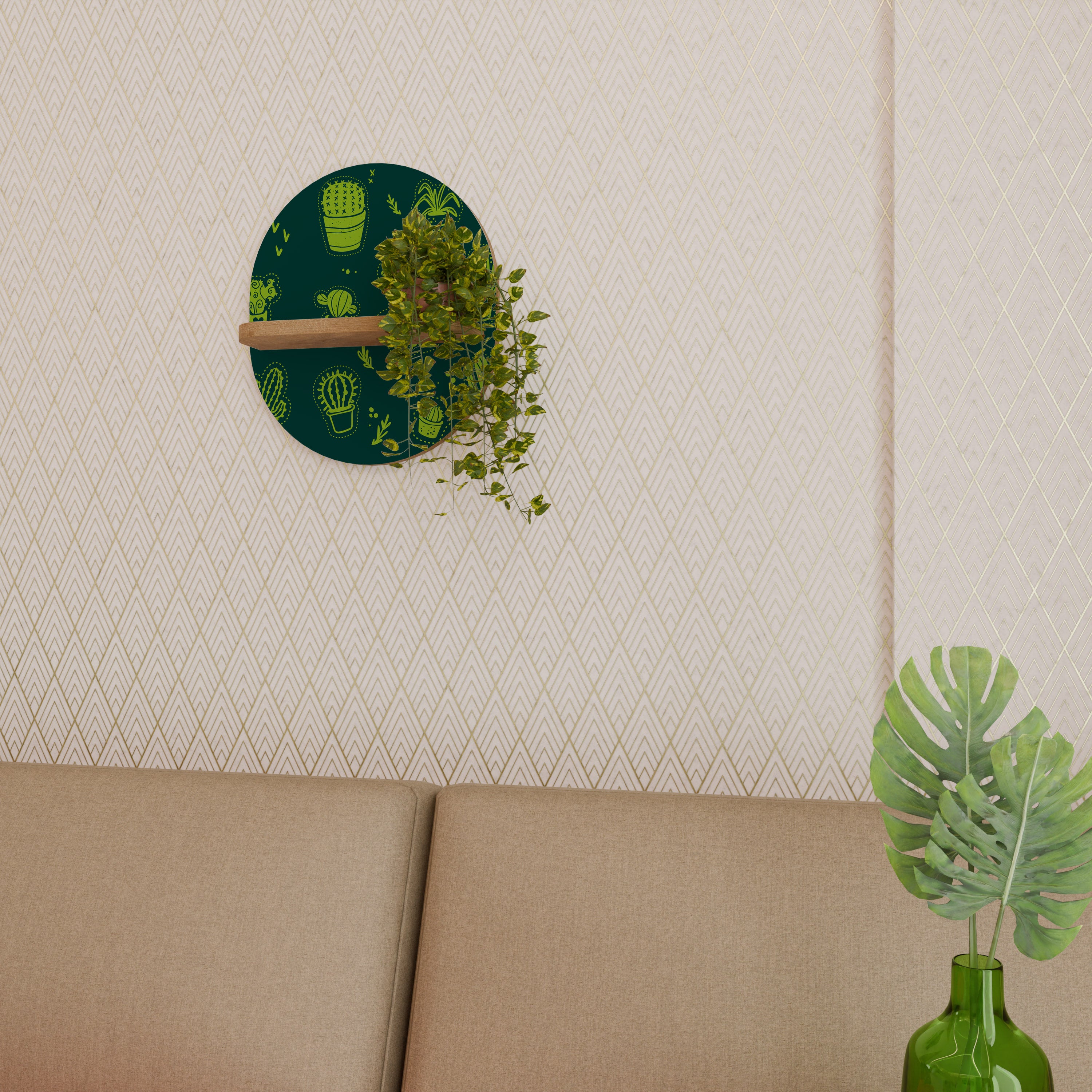 DESERT GREEN Oval Art Shelf In Oak Effect