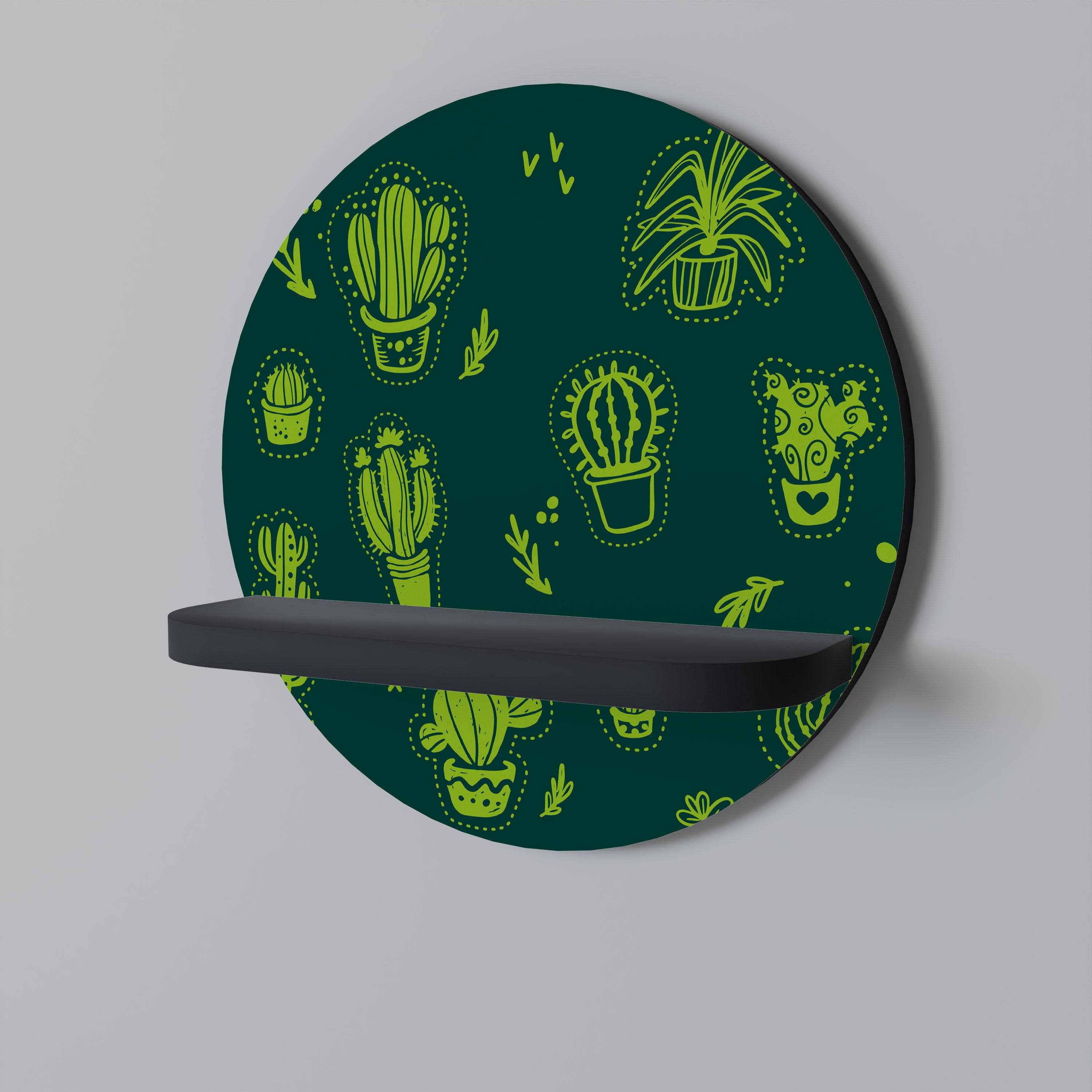 DESERT GREEN Round Art Shelf In Black Finish