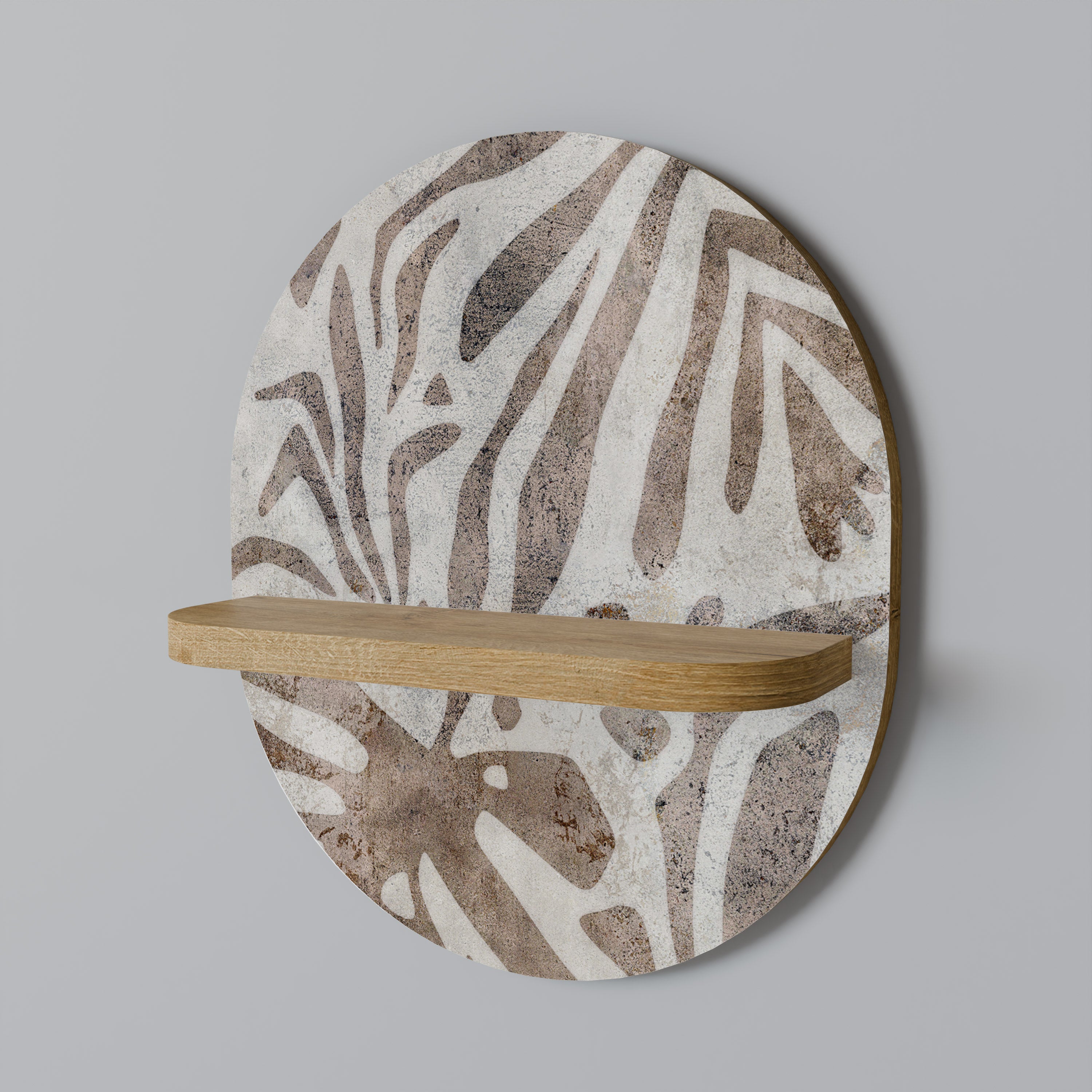 PASSING TIME Oval Art Shelf In Oak Effect