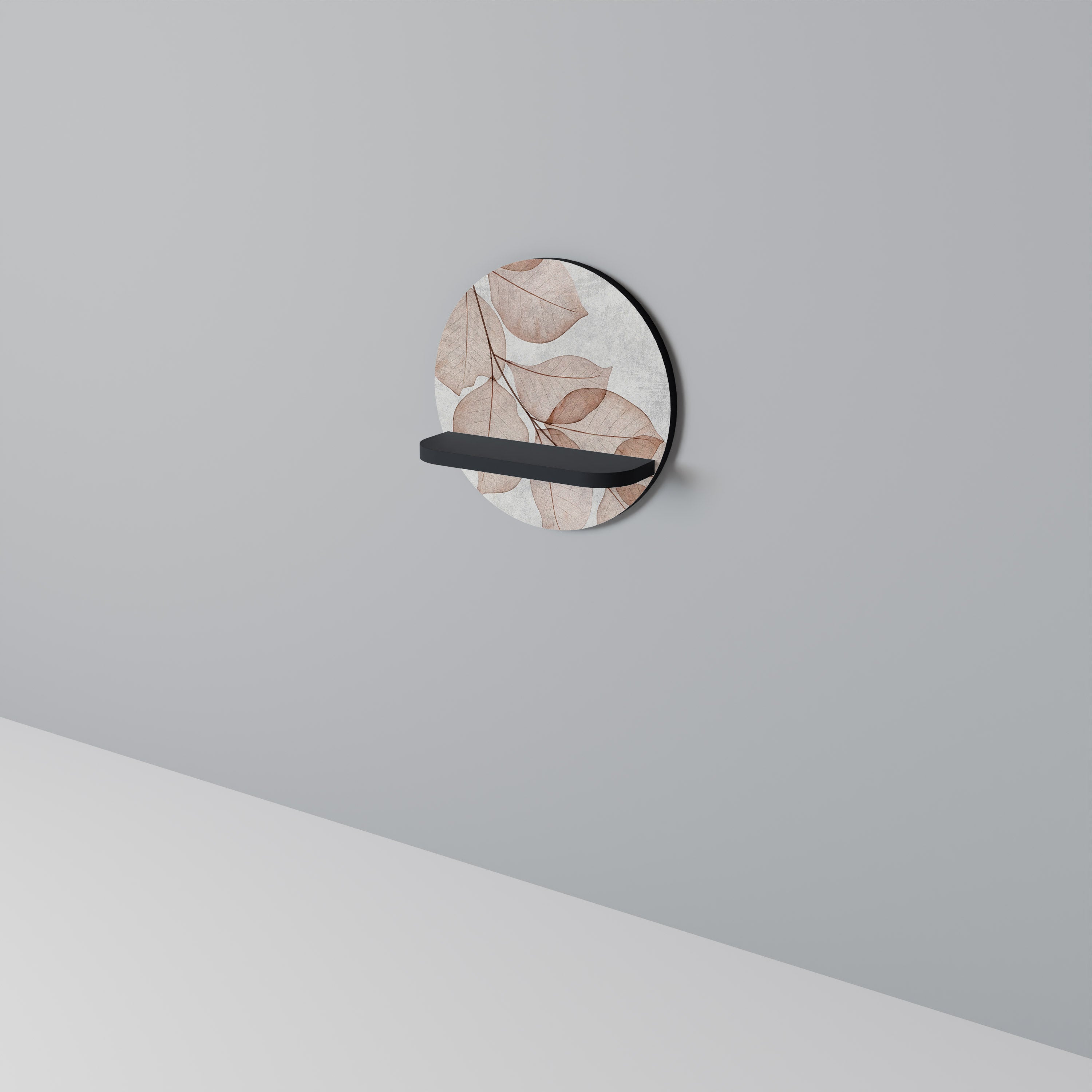 AUTUMN FRAGILITY Round Art Shelf In Black Finish