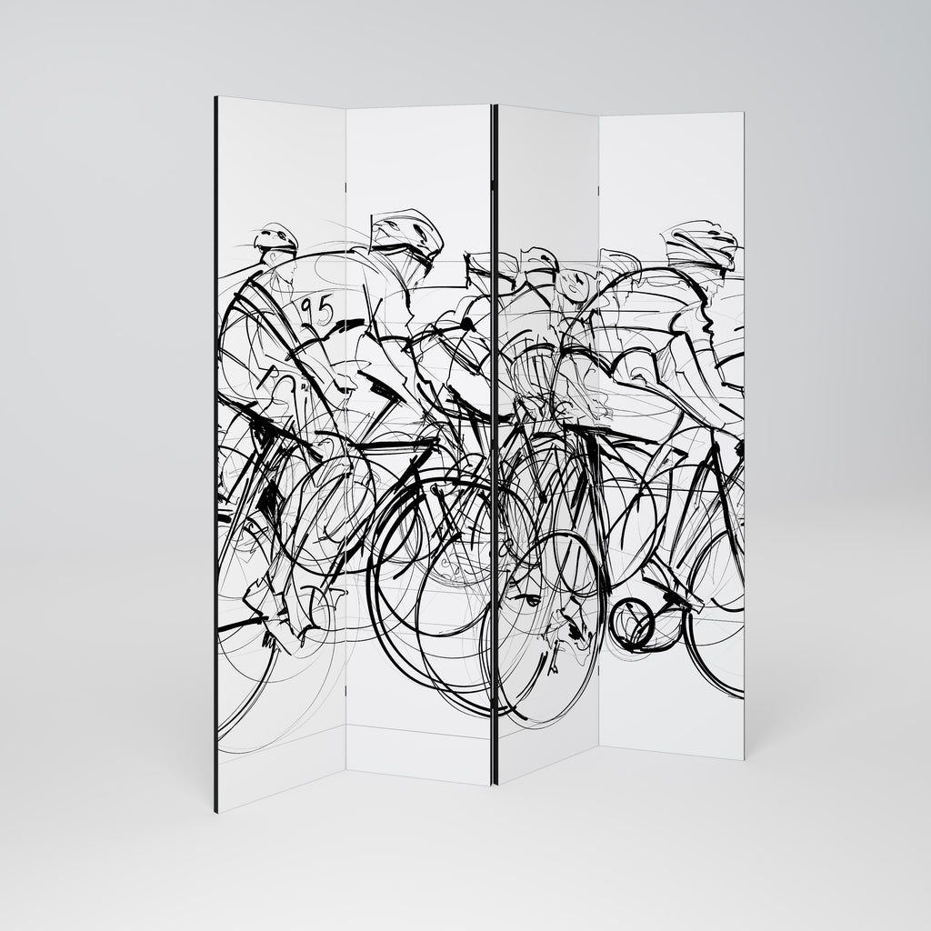 Biombo decorativo de 4 paneles COMPETICIÓN DE CICLISMO