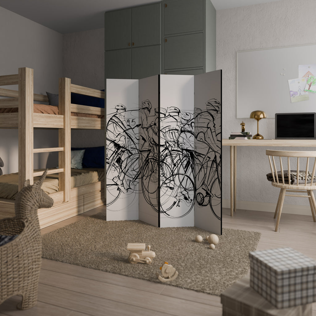 Biombo decorativo de 4 paneles COMPETICIÓN DE CICLISMO