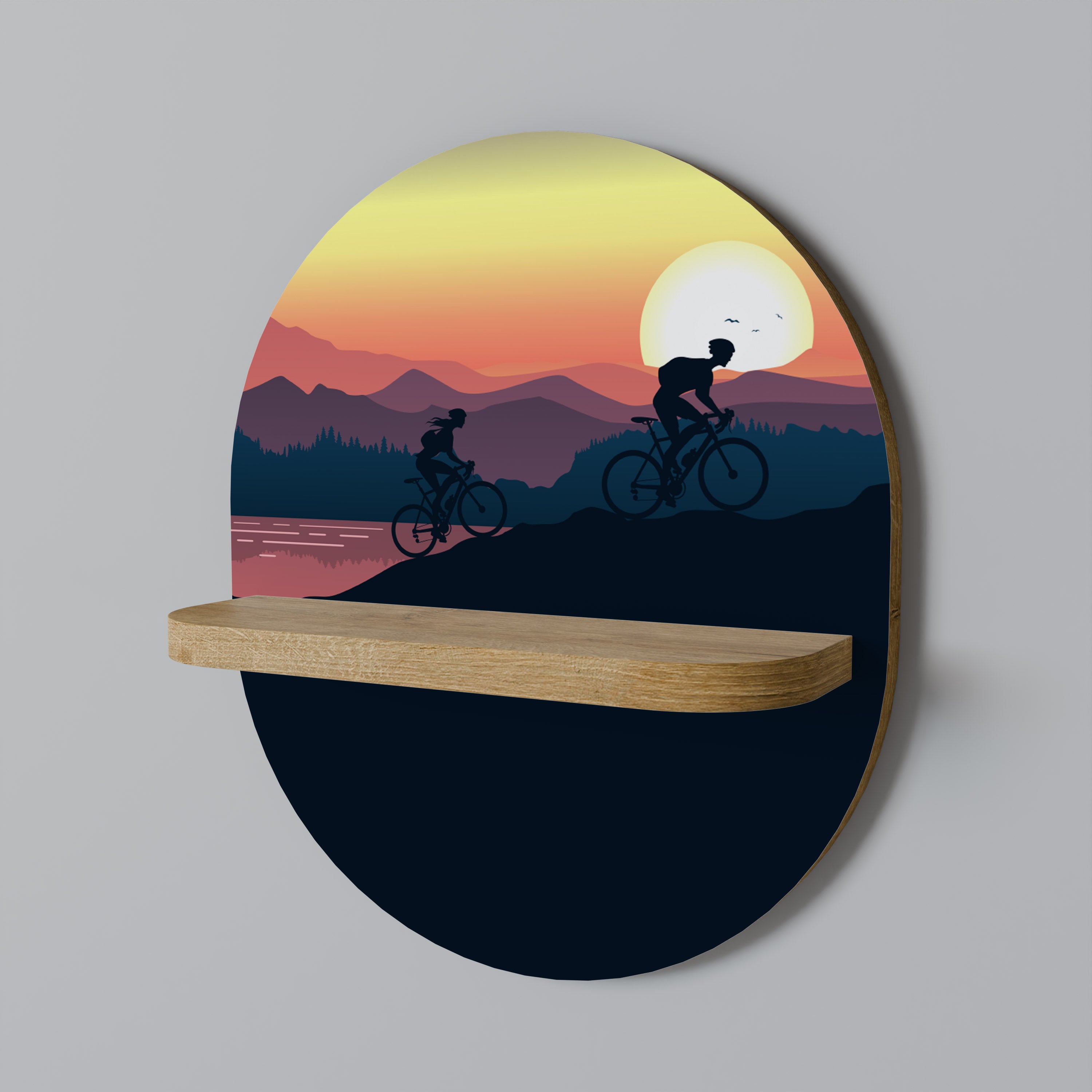 CYCLING HORIZON Oval Art Shelf In Oak Effect