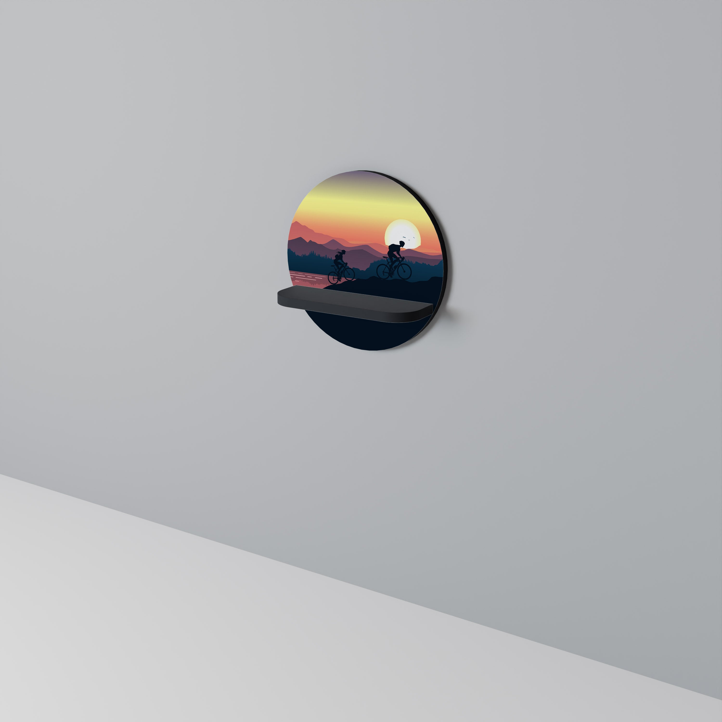 CYCLING HORIZON Round Art Shelf In Black Finish