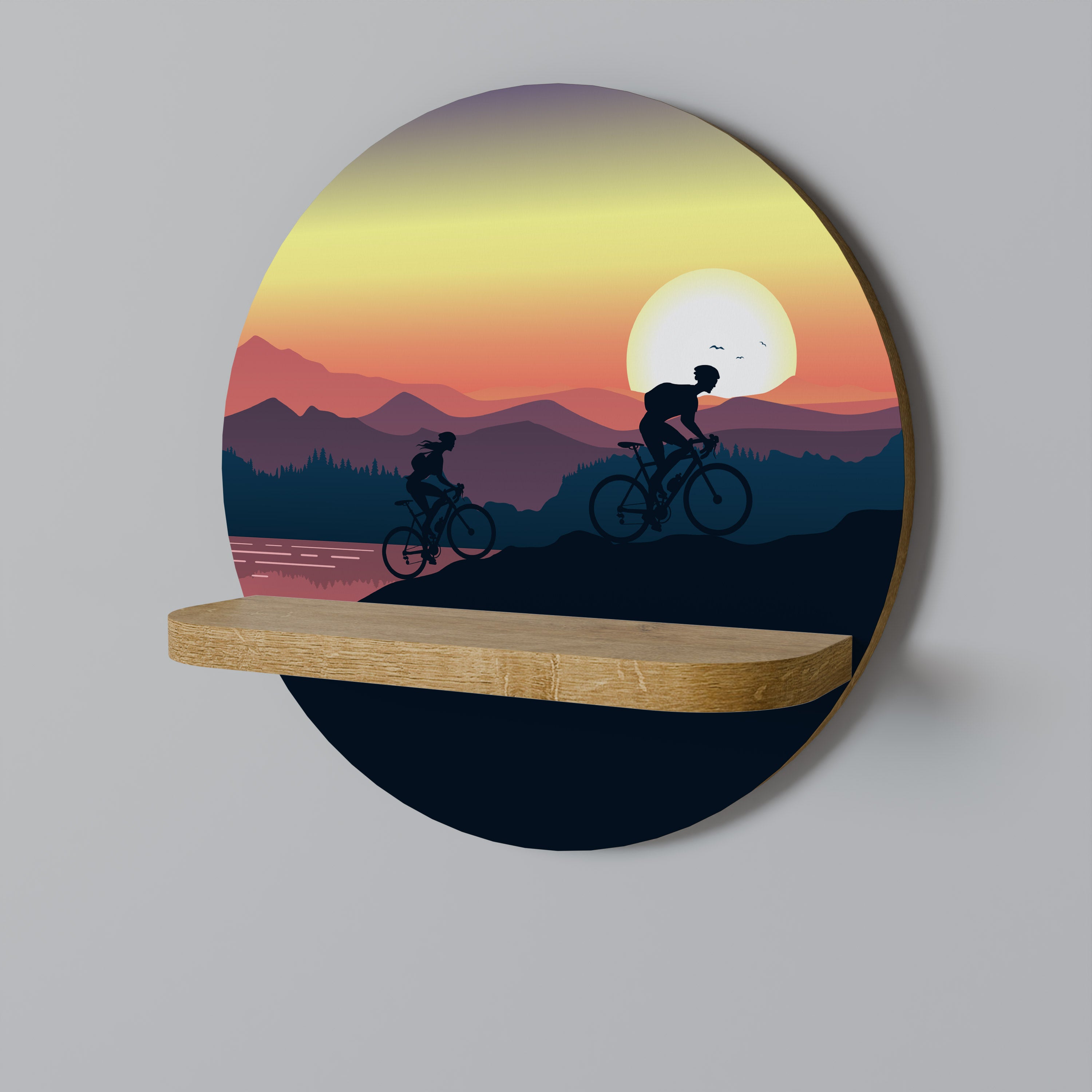 Estantería de arte redonda CYCLING HORIZON con efecto roble