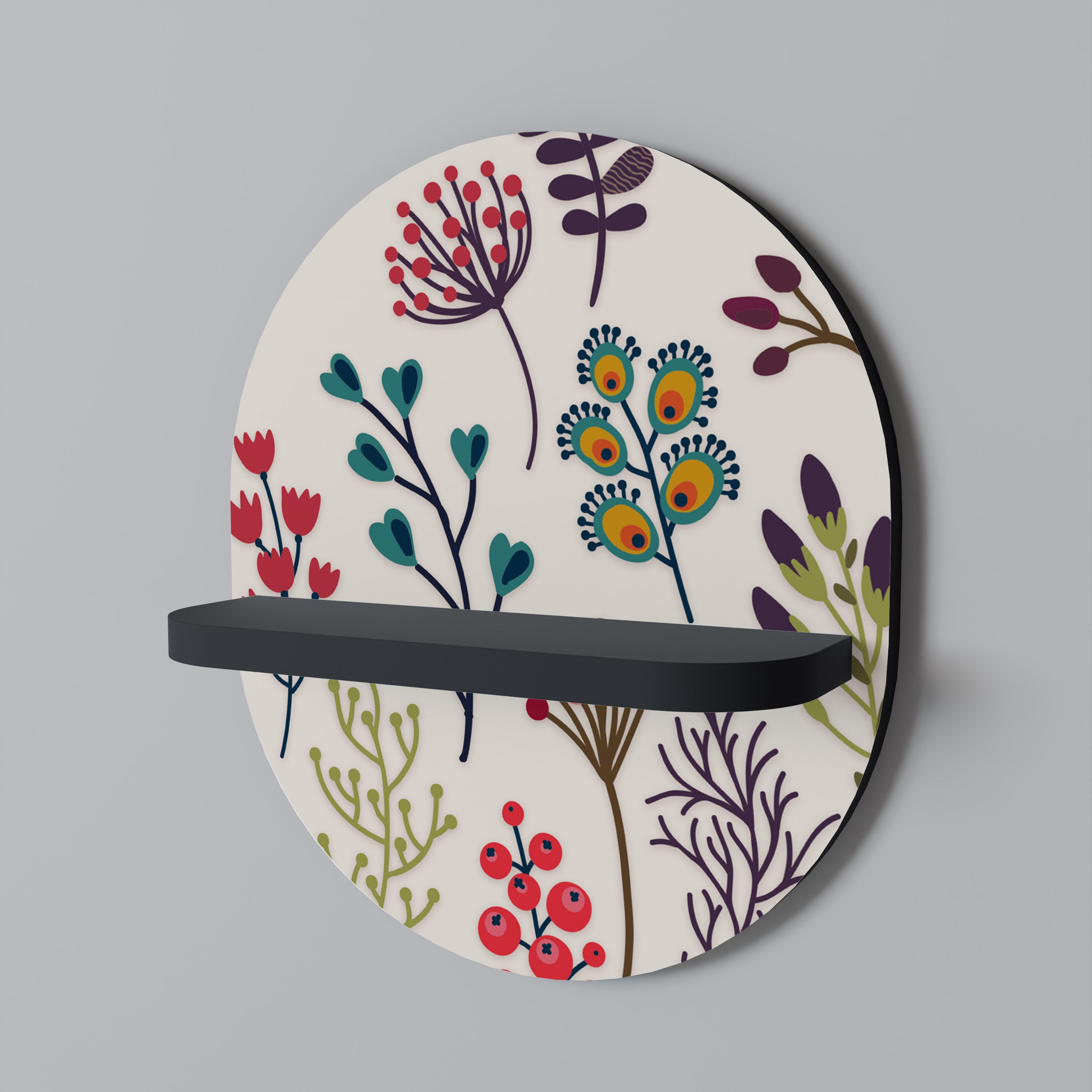 Estantería de arte ovalada con acabado negro para artículos de otoño