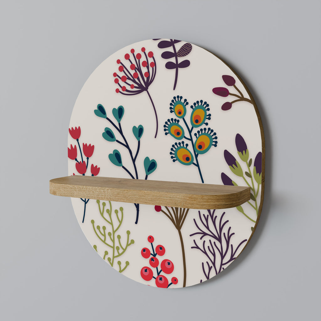 Estantería de arte ovalada con efecto roble para artículos de otoño