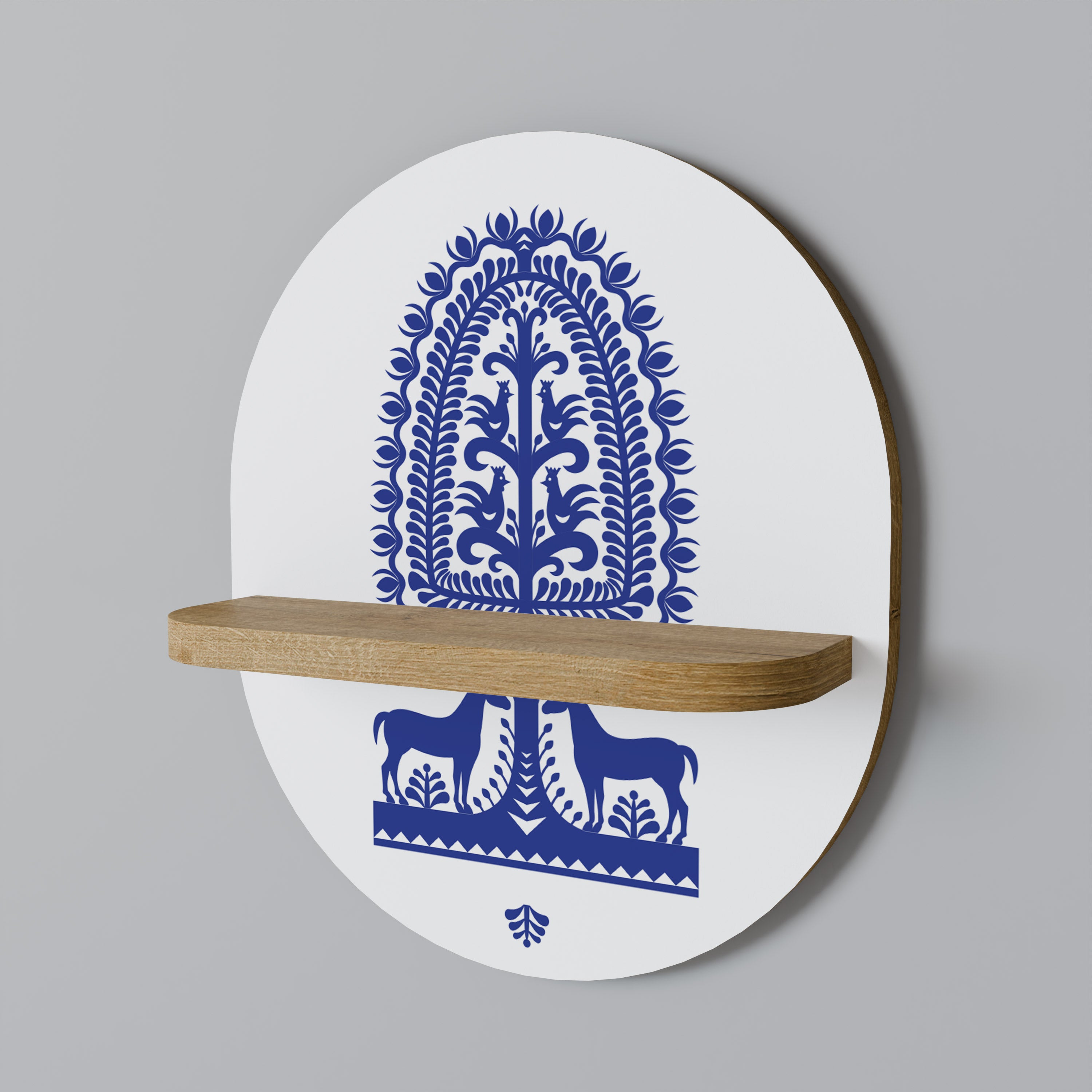 POLISH FOLK ART Oval Art Shelf In Oak Effect