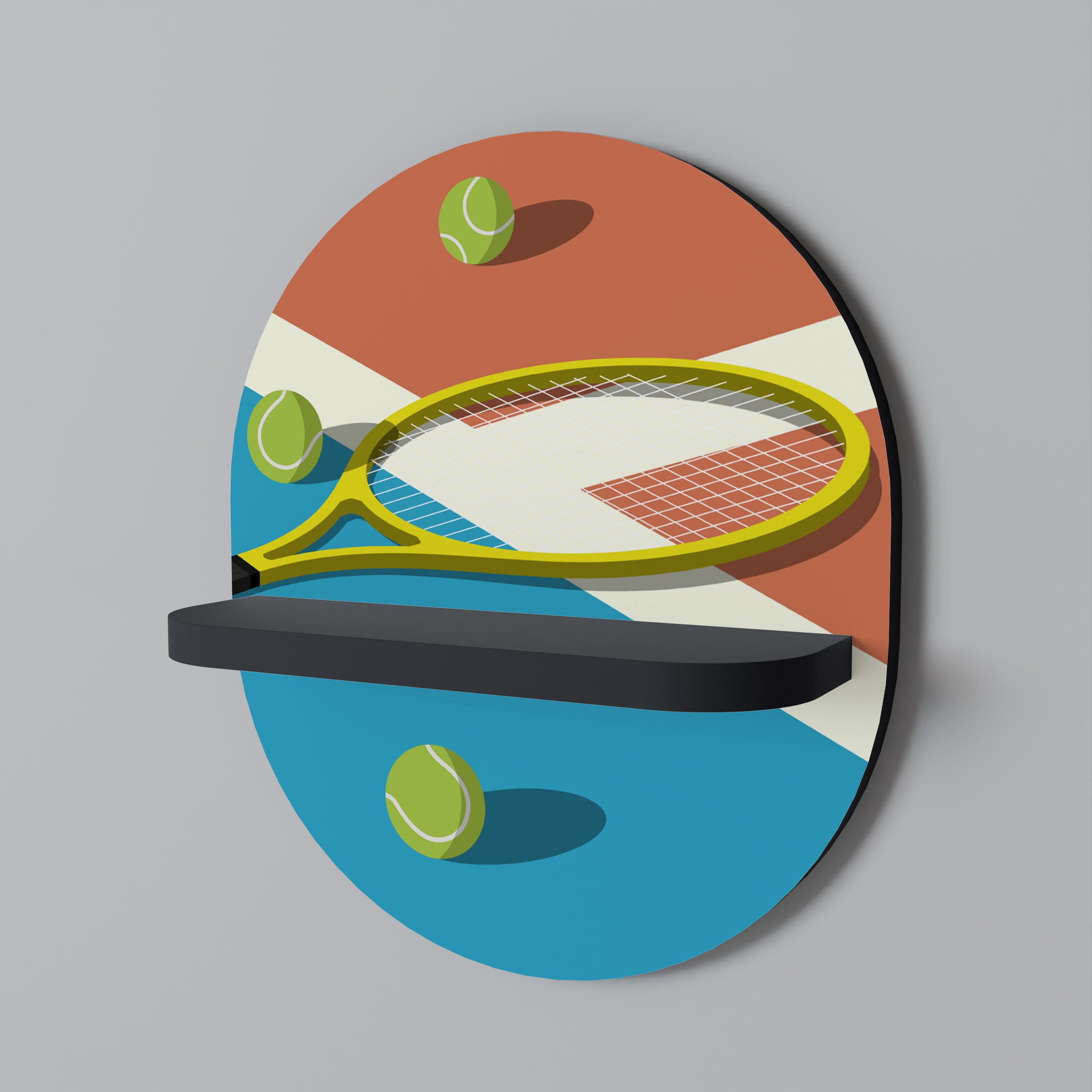 Estantería de arte ovalada con acabado negro de TENNIS ESSENTIALS