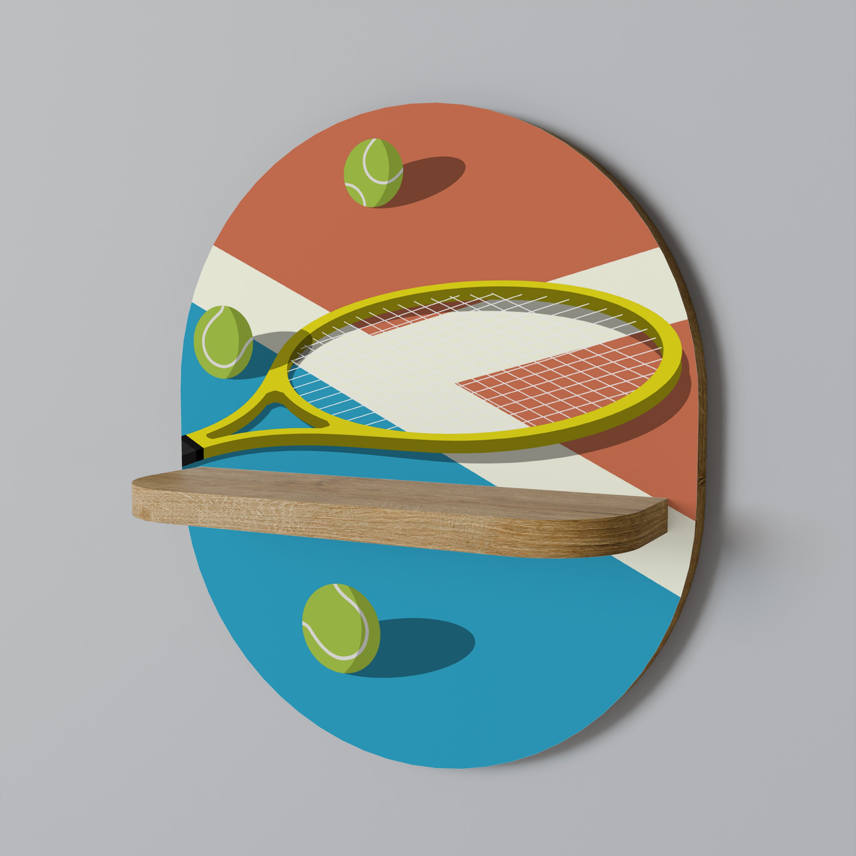 TENNIS ESSENTIALS Oval Art Shelf In Oak Effect