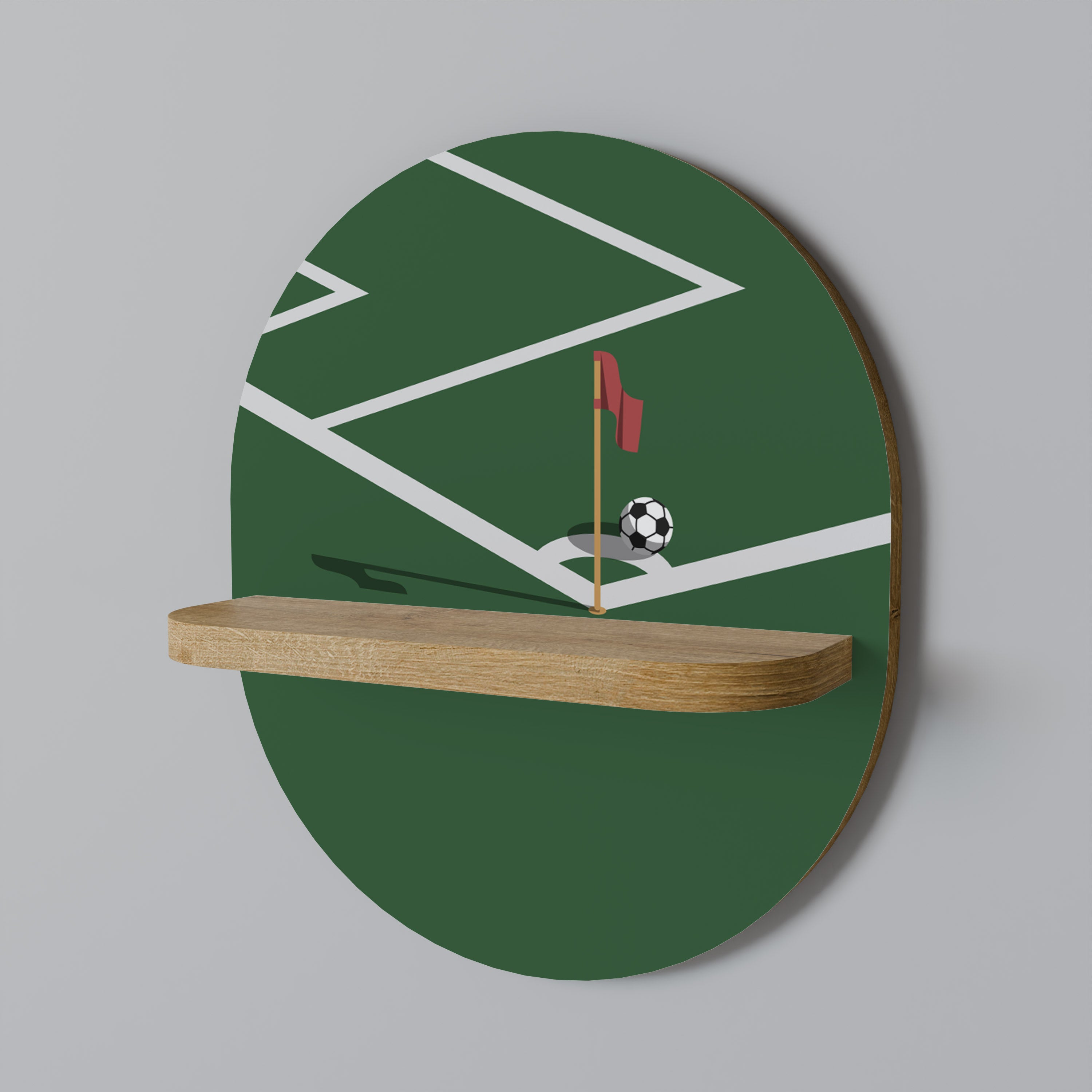 FOOTBALL ACTION Oval Art Shelf In Oak Effect